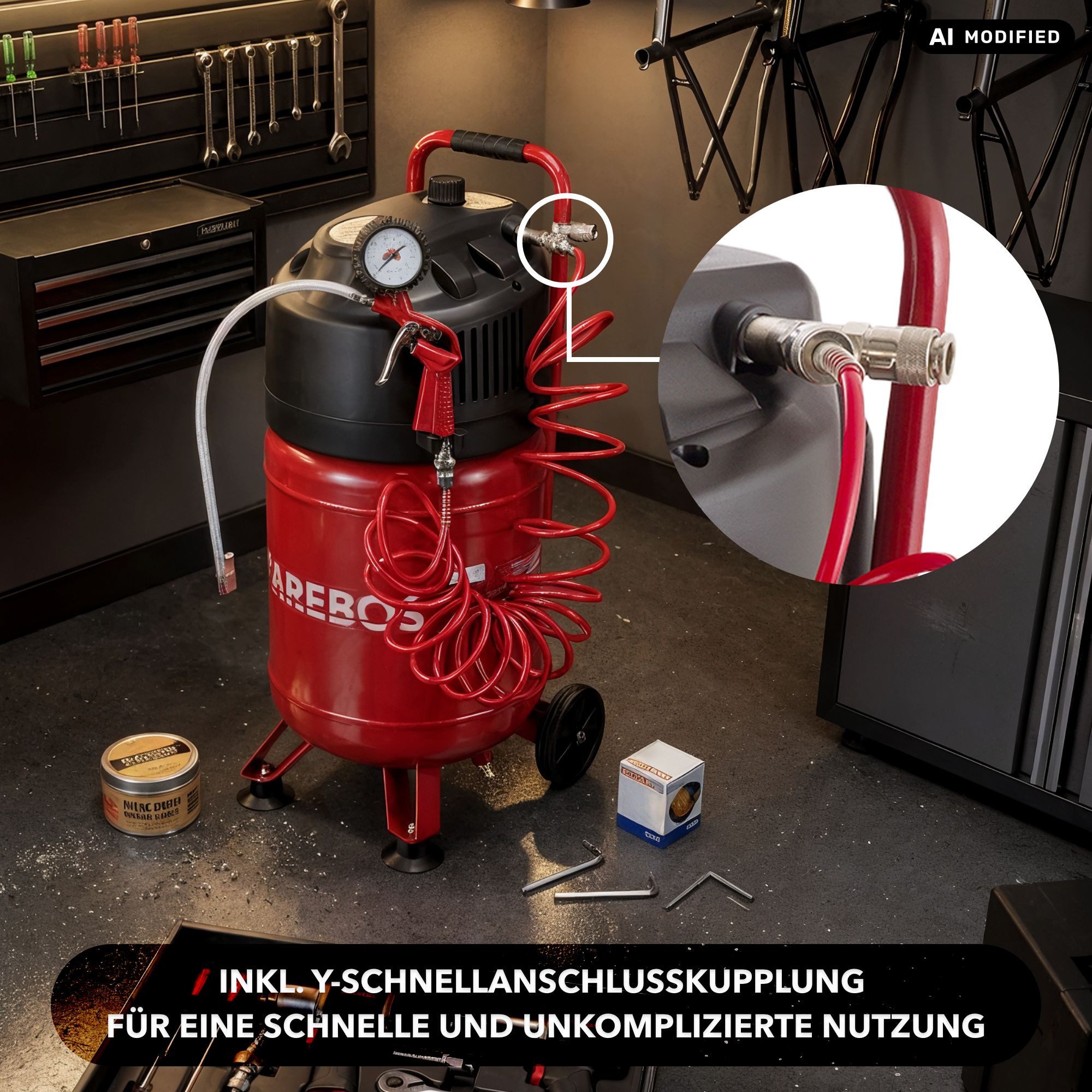 Arebos Druckluftgeräte-Set 30L Druckluftkompressor stehend, inkl. Zubehör, Wartungsarm, 13-tlg., Ölfreier Kompressor für lange und wartungsarme Lebensdauer