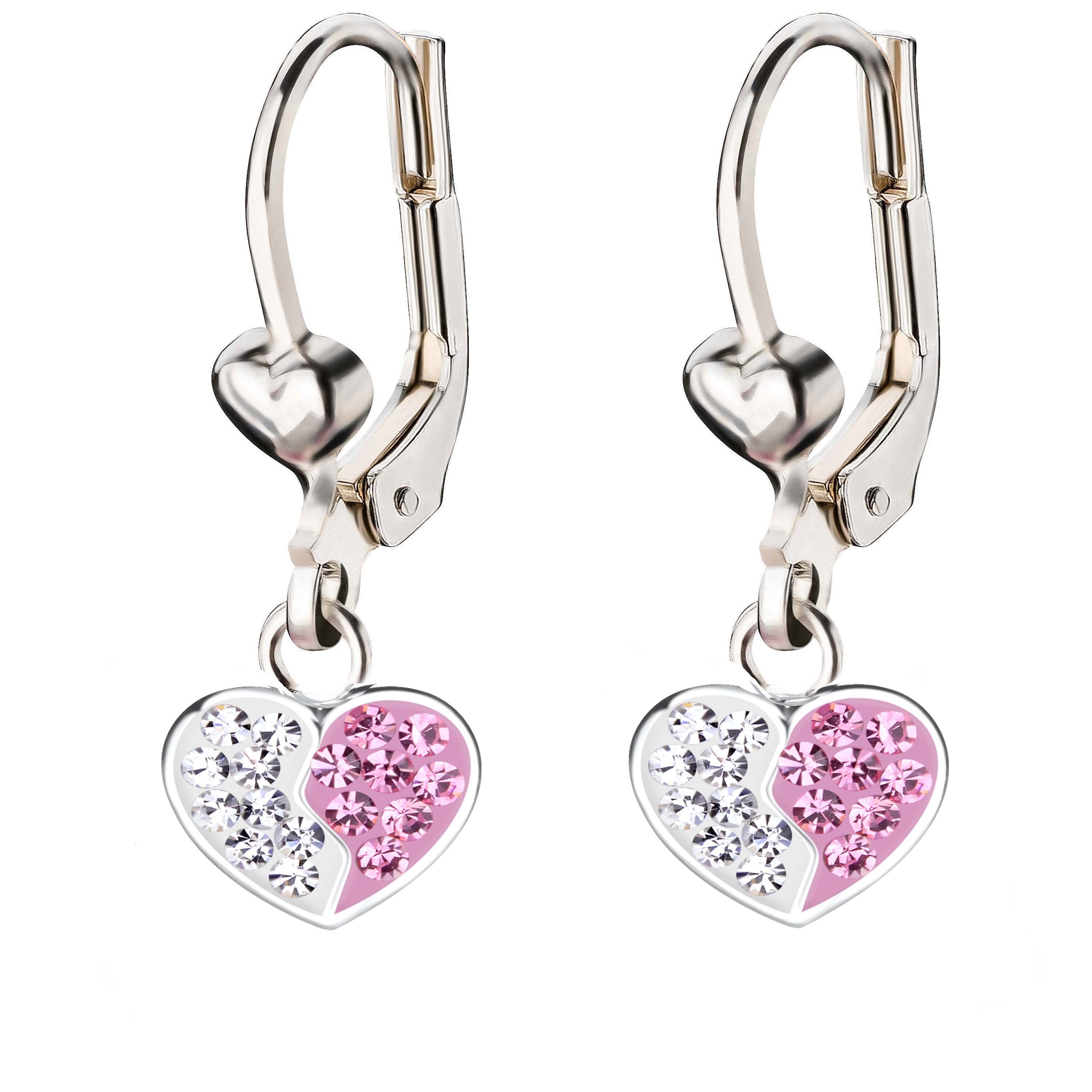 schmuck23 Paar Ohrhänger Kinder Ohrringe Herz Kristalle 925 Silber, Kinderohrringe Kinderschmuck