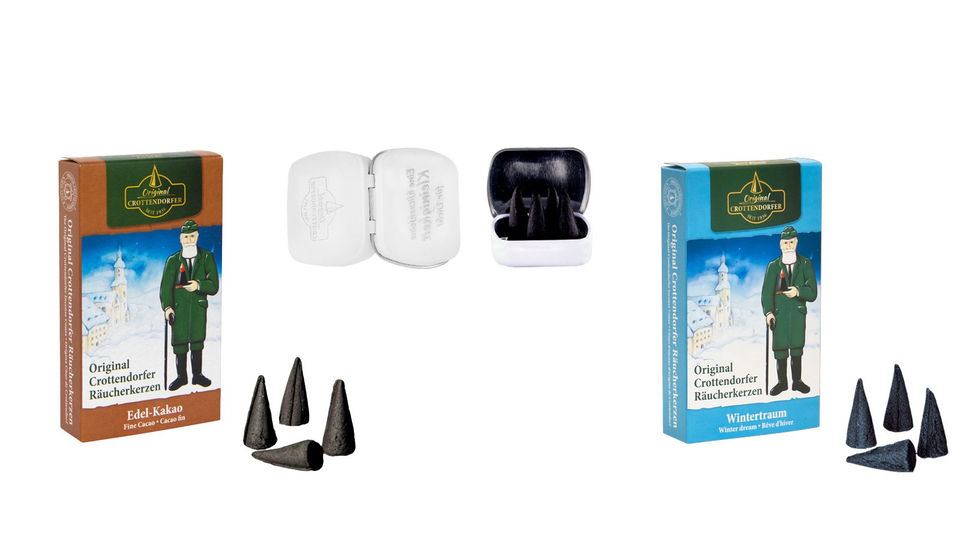 Crottendorfer Duftkerze Räucherkerzen 2er Set - Edel Kakao & Wintertraum - inkl. Haamitkerzle, Schafft gemütliche Stunden - für winterlichen Flair - Made in Germany