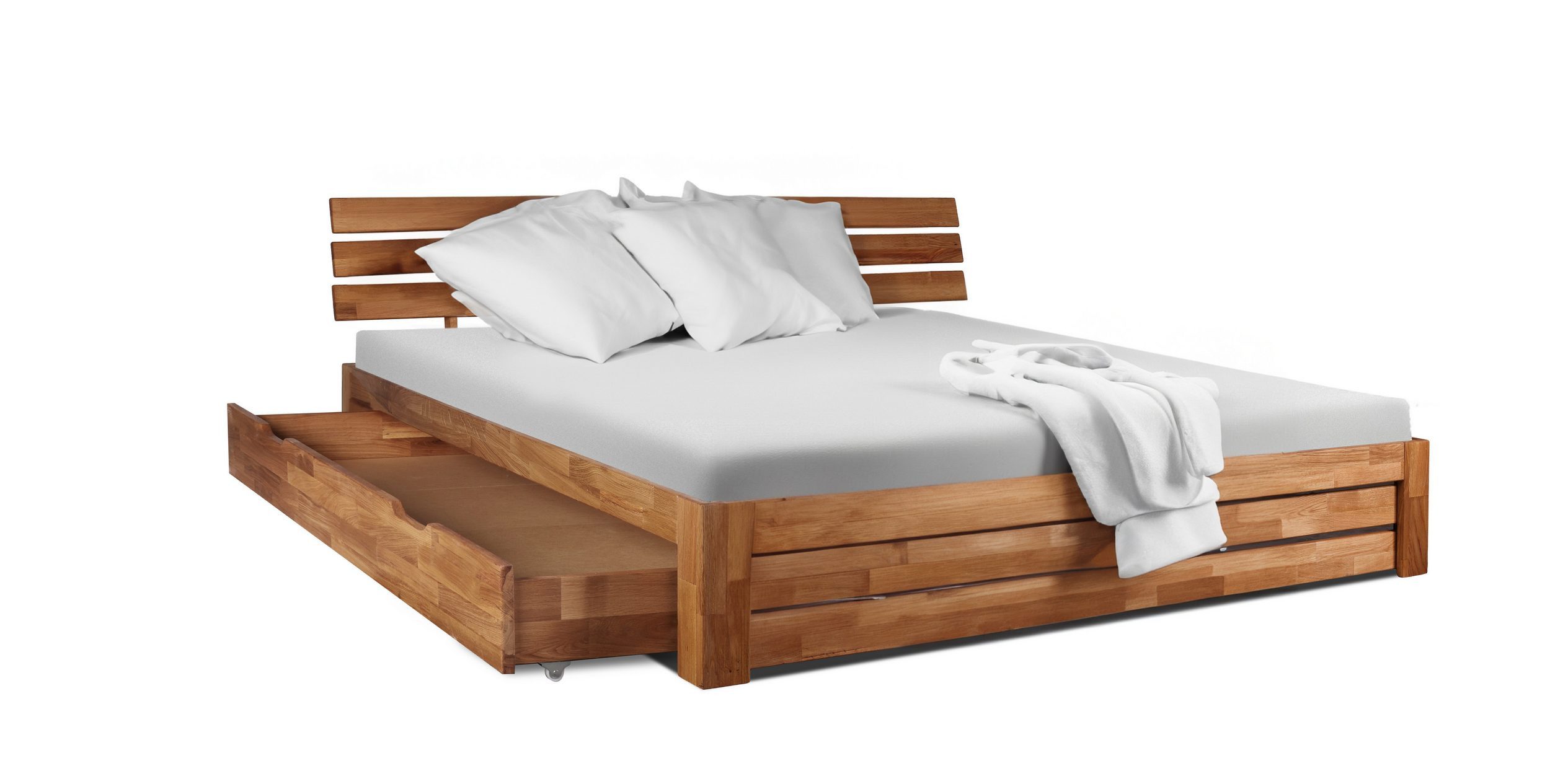 Homeline Holzbett Doppelbett 140x200 180×200 Eiche Bettgestell Massiv Bett Geölt Eiche (Spar-Set, Modern), Eichel massiv