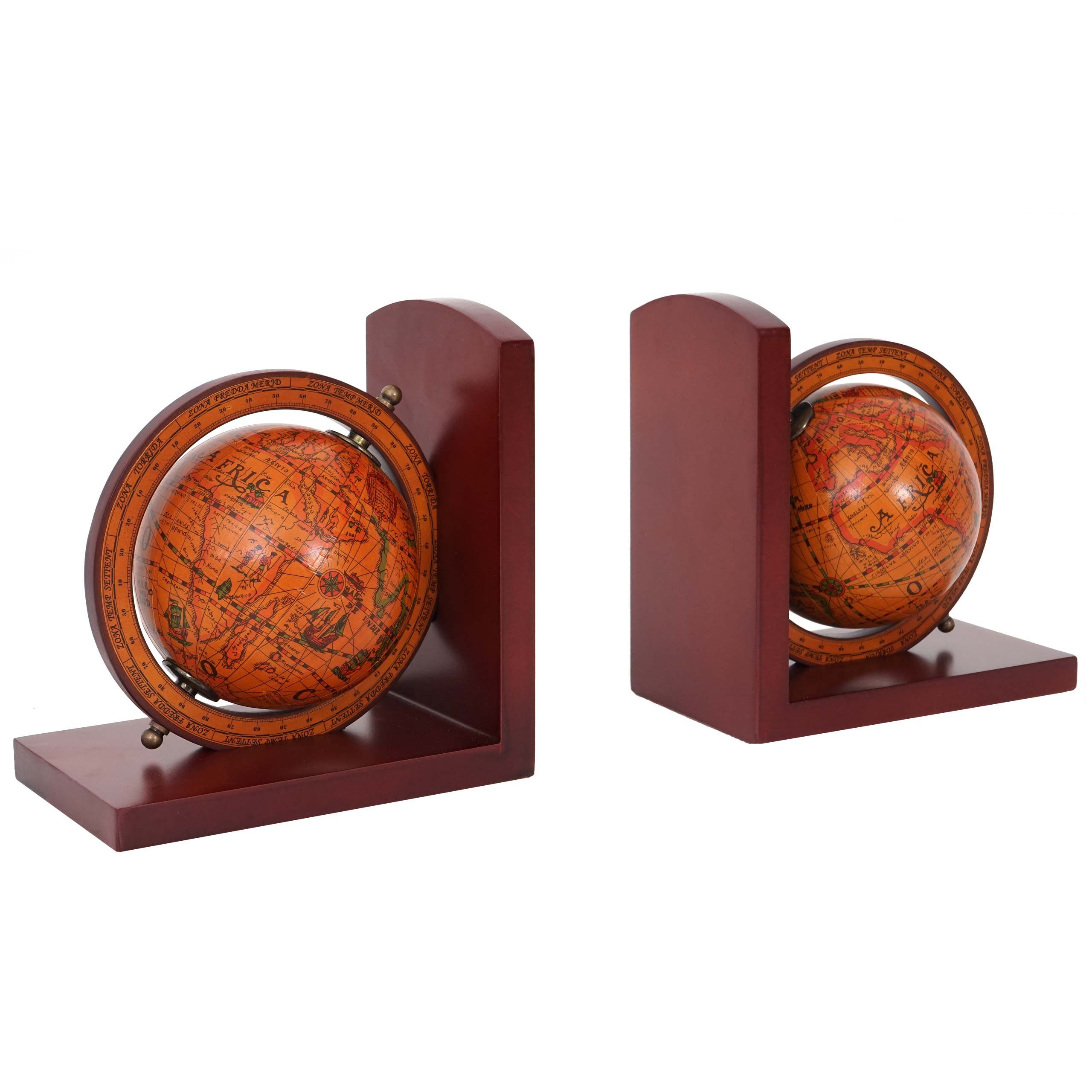 MCW Buchstütze MCW-B79 (Set, 2er), Globus drehbar 2x Buchstütze, Unterseite mit Überzug, antike Weltkarte