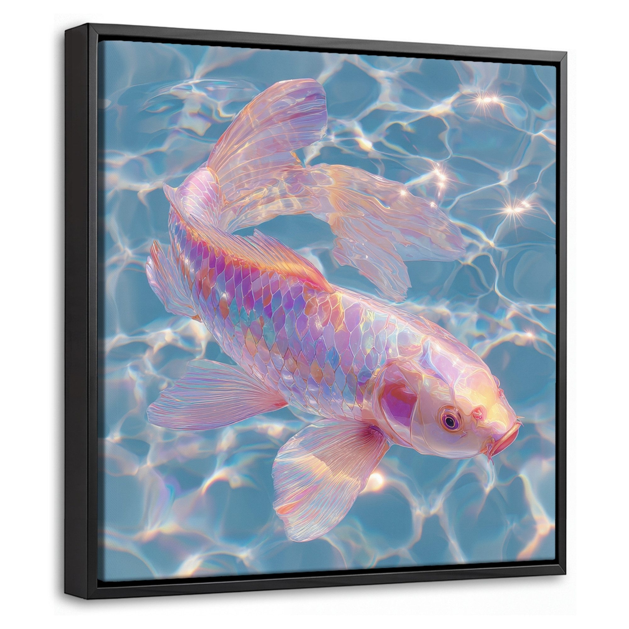 OneMillionCanvasses® Leinwandbild mit Rahmen - Fisch - Wasser - Blau - Licht, Fotodruck (1 St), Leinwand Bilder Klein, Wand Dekoration Aesthetic 20x20cm
