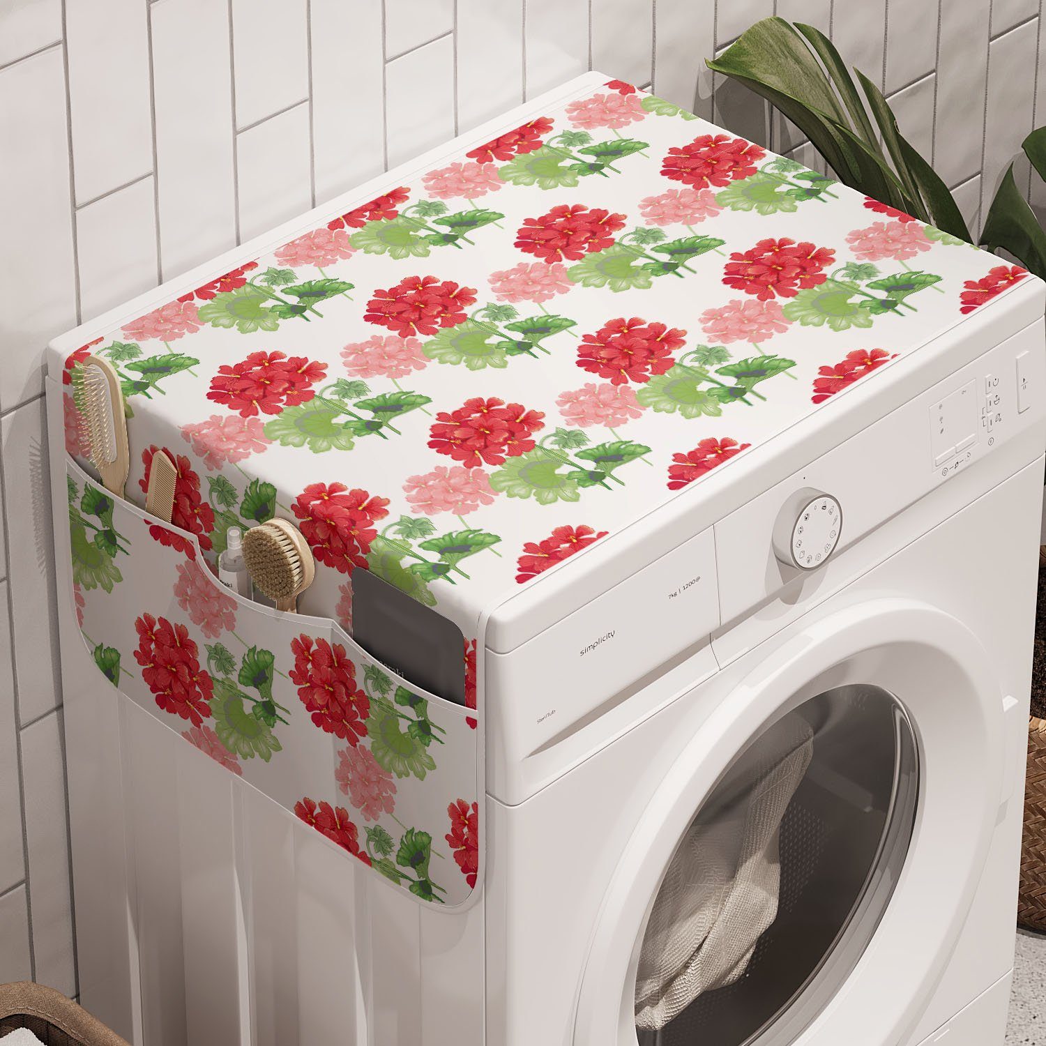 Trockner, Pelargonien Abakuhaus Pastellfarbig Badorganizer und Anti-Rutsch-Stoffabdeckung Blumen Waschmaschine für