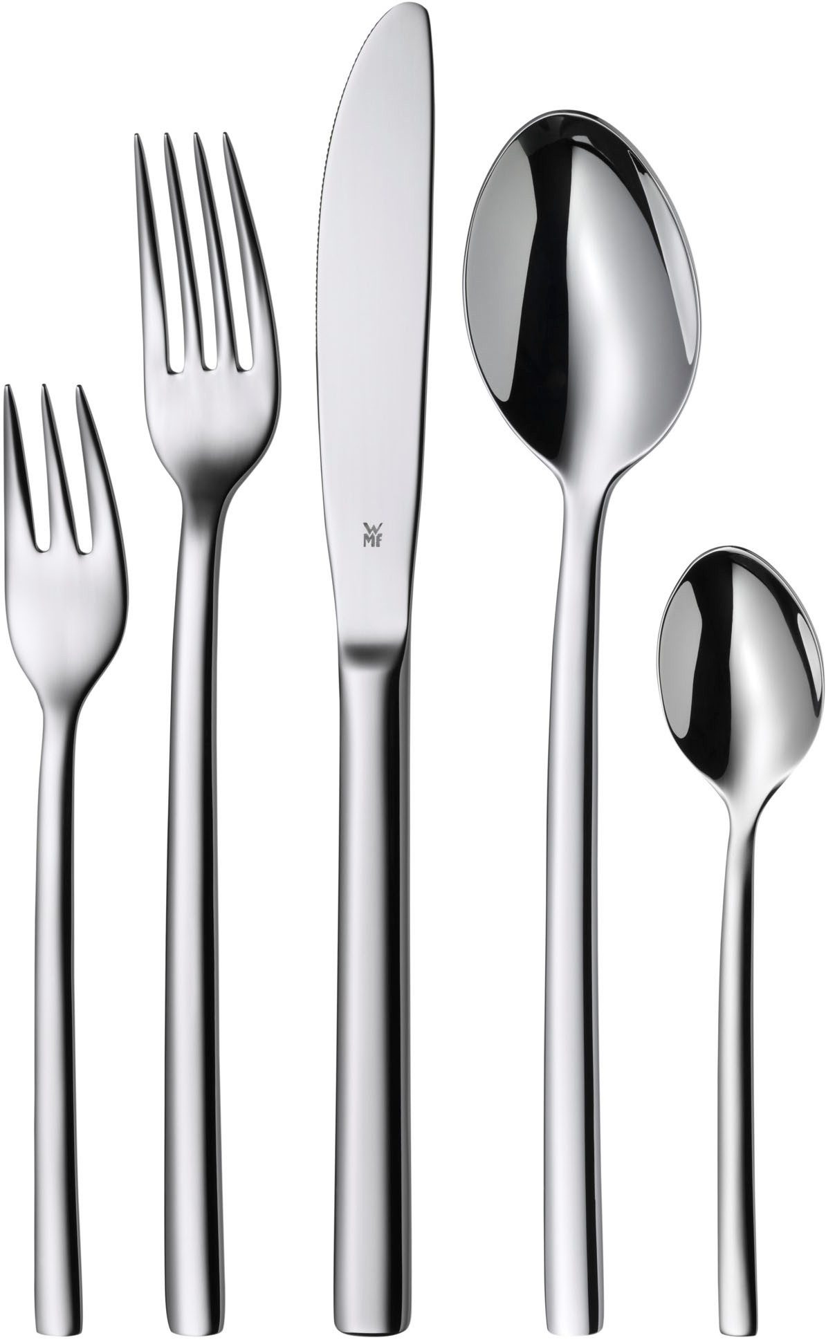 WMF Besteck-Set Miami in eleganter Optik, ergonomische Haptik, Wellenschliff-Messer (60-tlg), 12 Personen, Cromargan® Edelstahl Rostfrei 18/10, spülmaschinengeeignet, säuregeeignet, hochwertiger Besteckkasten