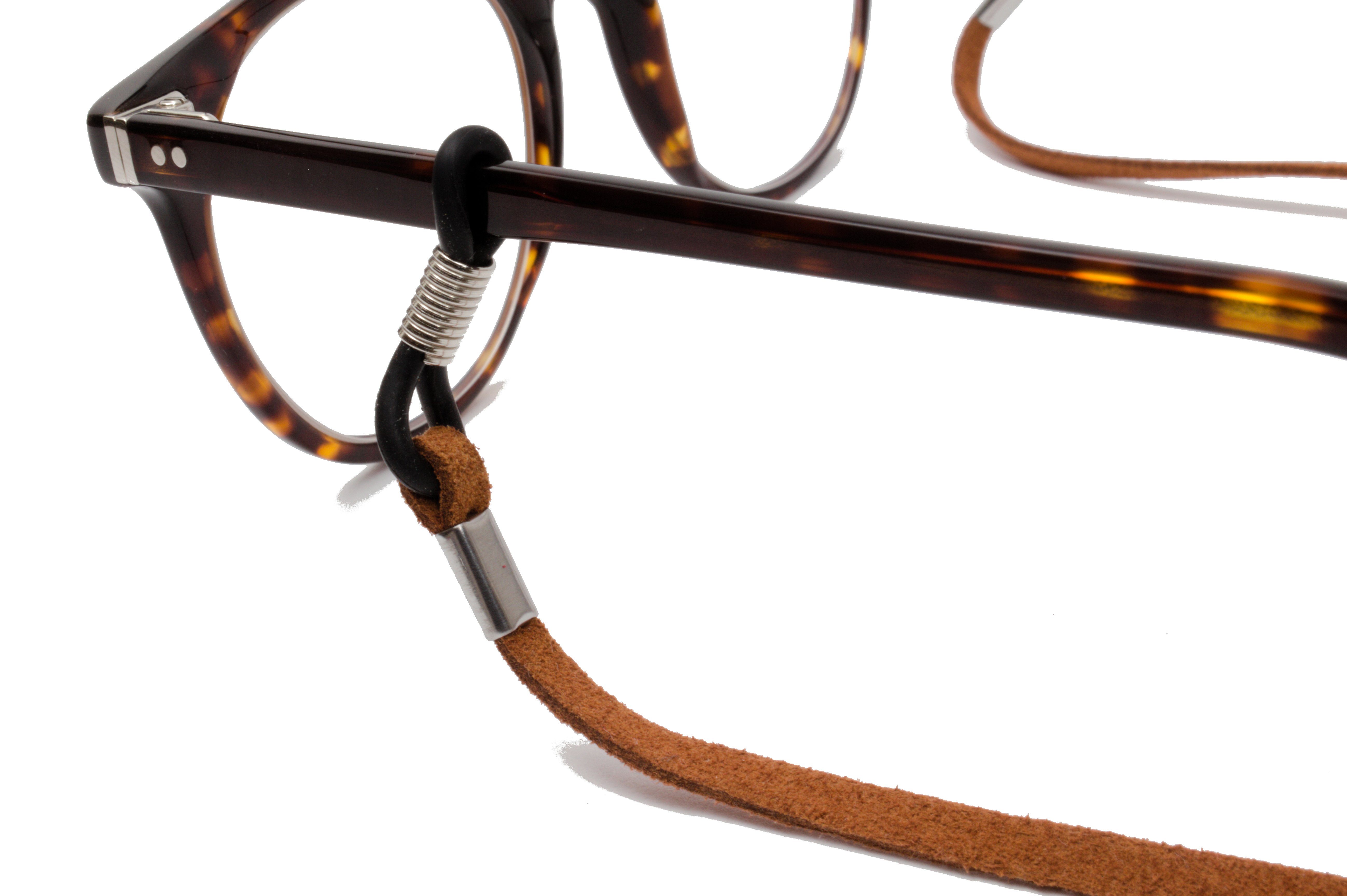 GERNEO Brillenband GERNEO® Halterungen silber Brillenkordel hochwertiges für & Brillenband Sonnenbrillen 1x-Dunkelbraun – Wildlederoptik, PU – Valencia - Lesebrillen