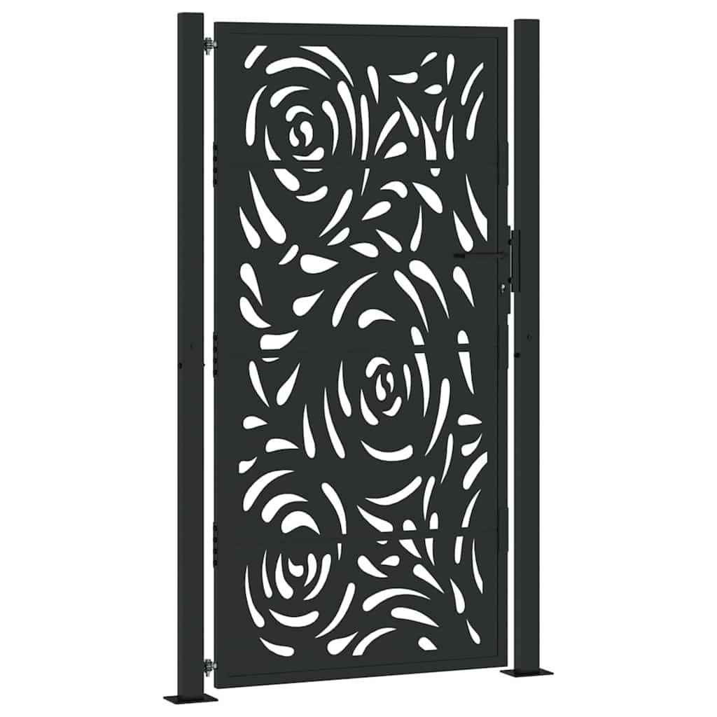vidaXL Gartentor Gartentor Schwarz 105x180 cm Stahl Flammen-Design Metall Abschließbar