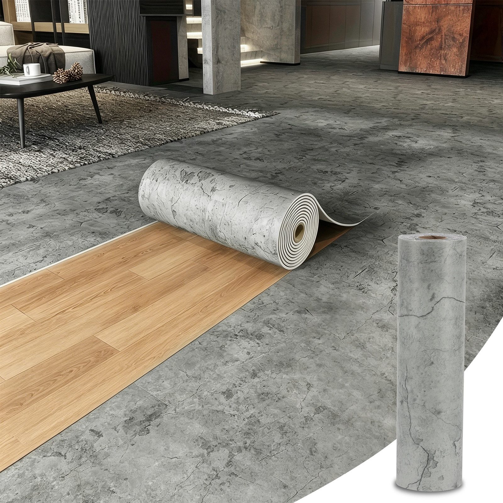 BlingBin Möbelfolie Selbstklebende abziehbare Folie mit Beton-Rissoptik in Grau 40×300 cm, (1 Stück, 1St.}, 40x300cm), Zement-Optik für Möbel, Küchenrückwände und Schränke