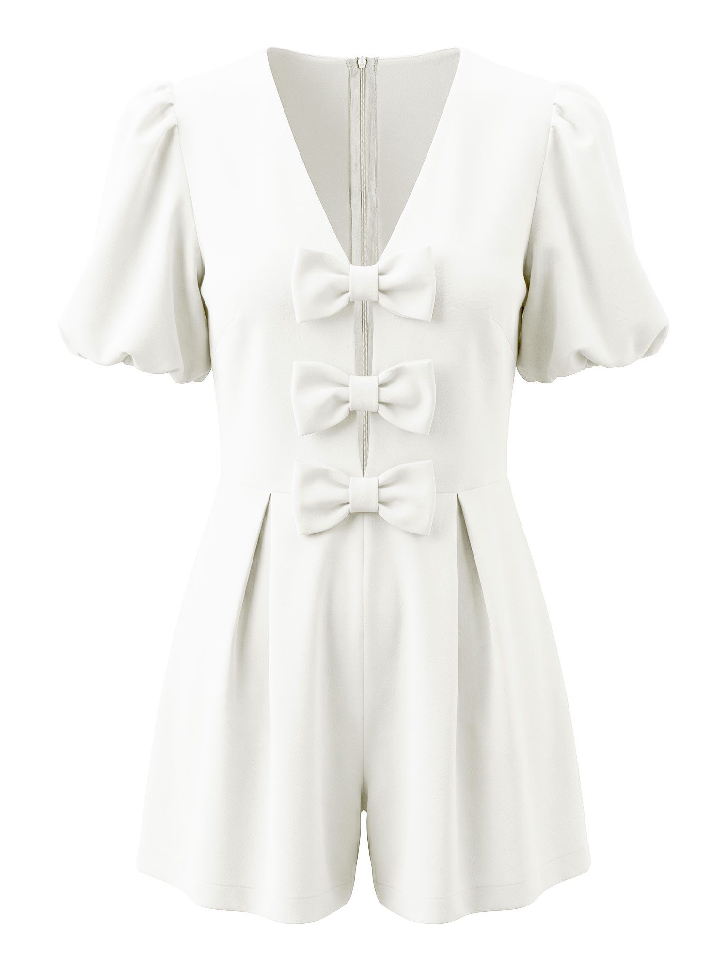 Imily Bela Strampler Damen Jumpsuits mit Schleife vorne und Puffärmeln (Packung, 1-tlg., 1per-Pack) einfarbig
