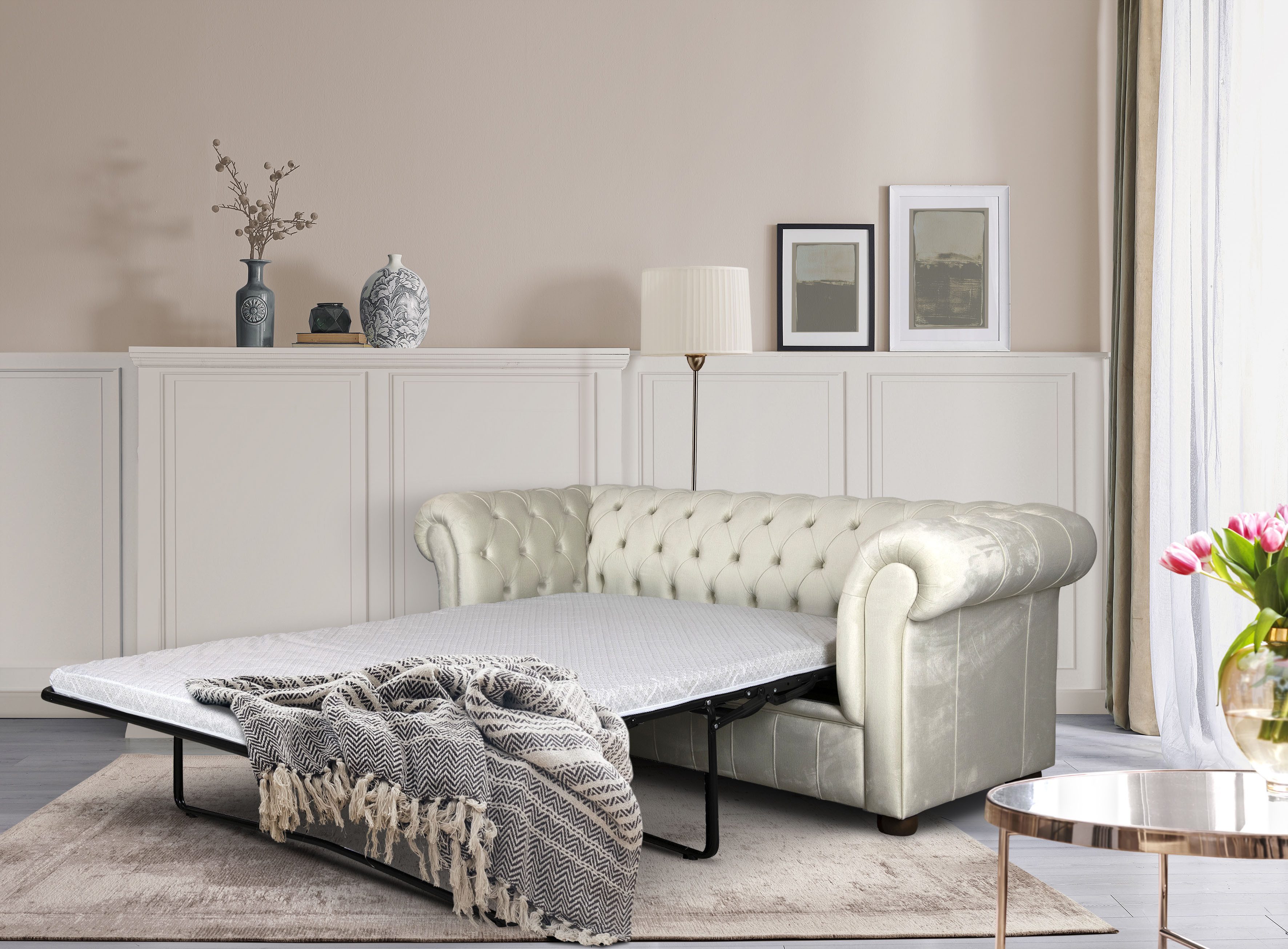 Home affaire 3-Sitzer CHARENTE, optionale Schlafsofa, Chesterfield-Sofa, Bettfunktion, mit edler Knopfheftung und typischen Armlehnen, B/T/H 198/89/74 cm