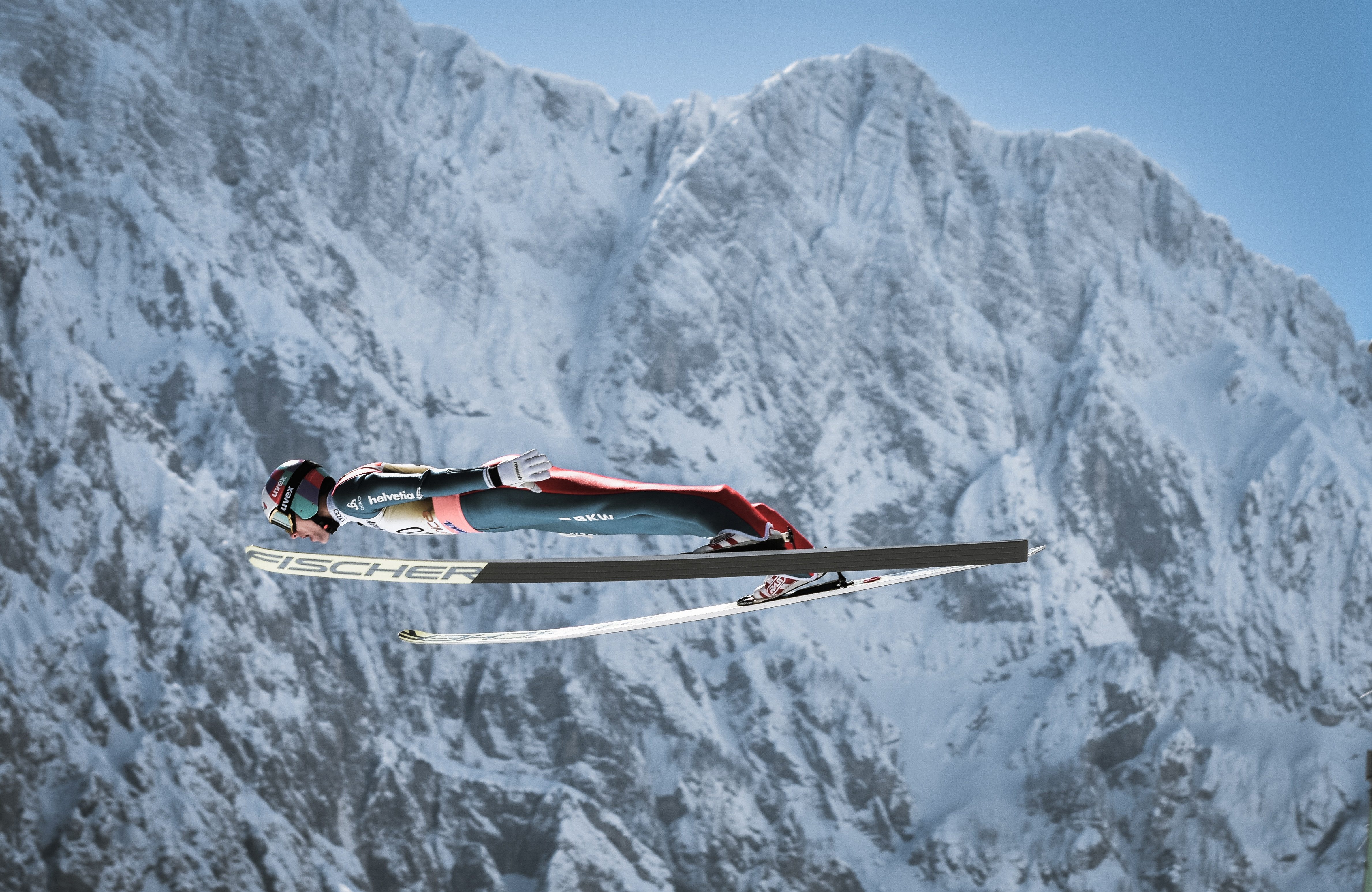 Fototapete VLIES-Tapete Premium Ski Skispringen Person Sport Berge Natur Schnee