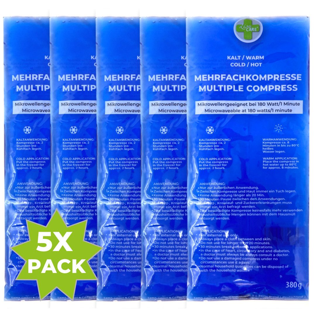 LisaCare Kalt-Warm-Kompresse Kühlpads, Kühlkissen, Warmkompresse/Kaltkompresse, Kinder & Erwachsene, Spar-Set 5-tlg., 5 x Kühlpack groß, Mikrowellen geeignet!
