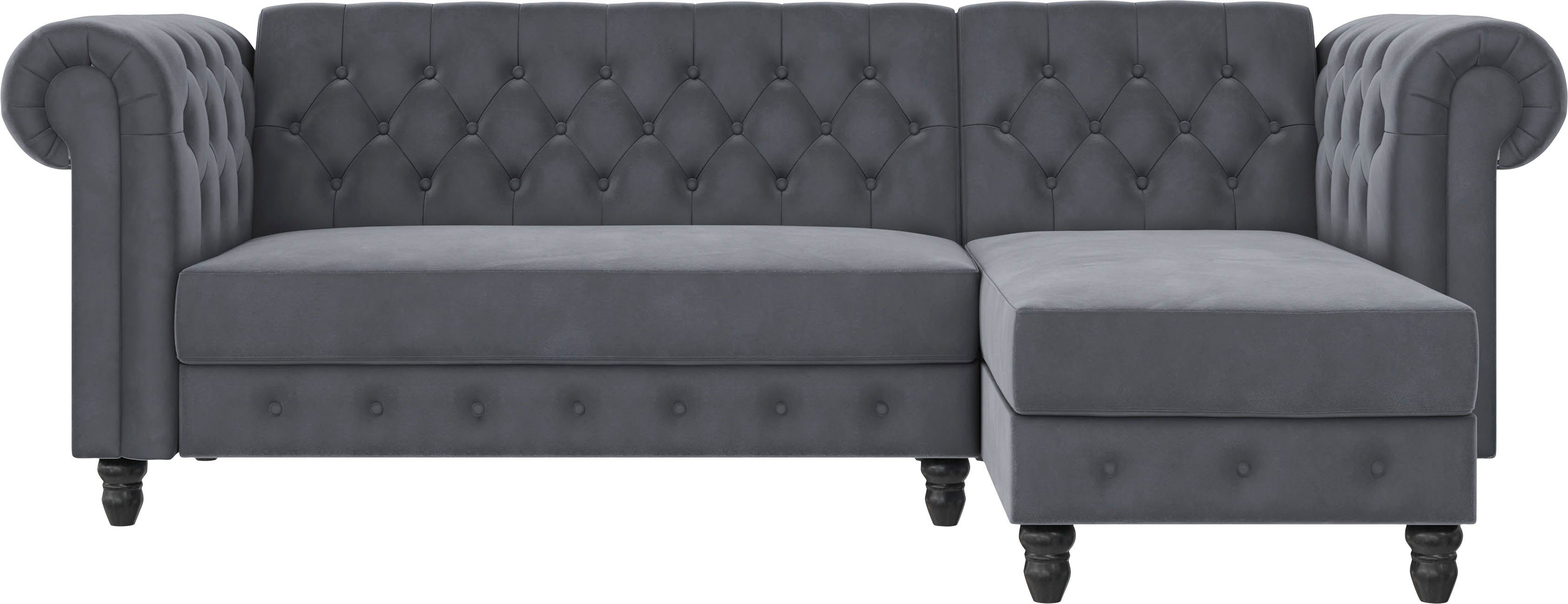 Dorel Home Ecksofa Felix, L-Form, 241 cm (Liegefl.108x195 cm), Recamiere tauschbar, verstellb. Rückenlehne, Bett-Funktion, Velours, Kunstleder, Vintage