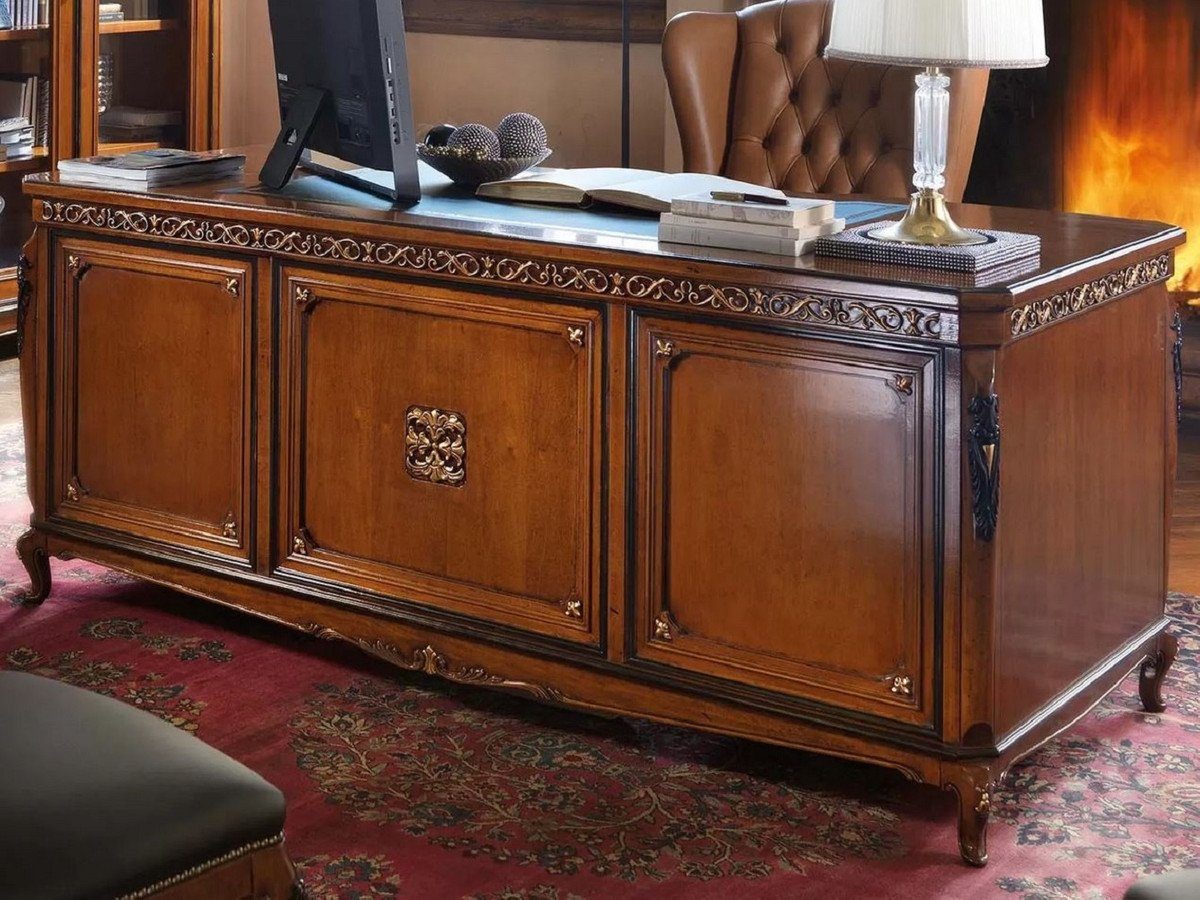 Möbel Schreibtisch Braun Italy Made - Casa Barock Qualität - in Schreibtisch Barock Bürotisch - Padrino Büro - Edler Luxus Luxus Massivholz