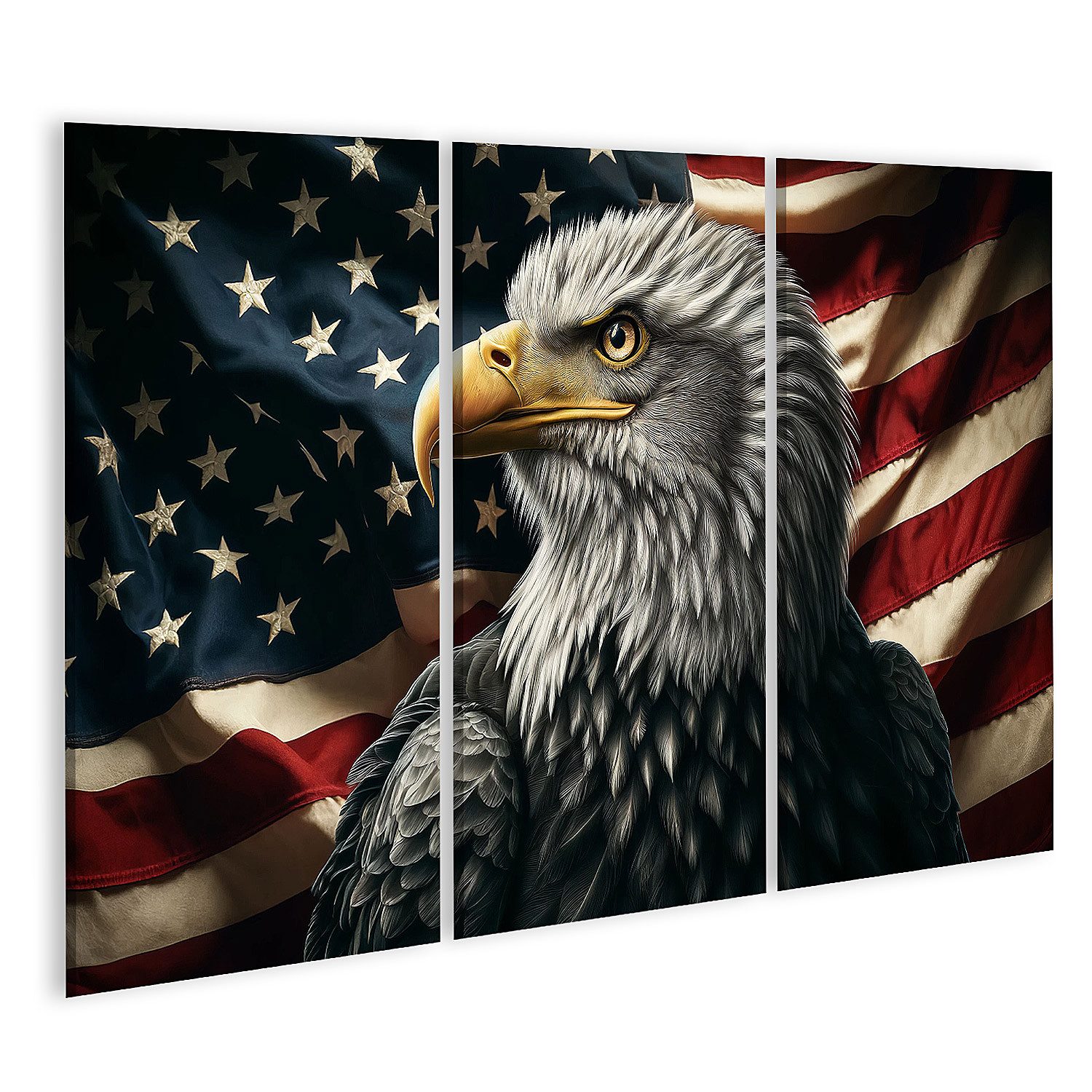 islandburner Leinwandbild See Adler Porträt vor Vintage USA Flagge
