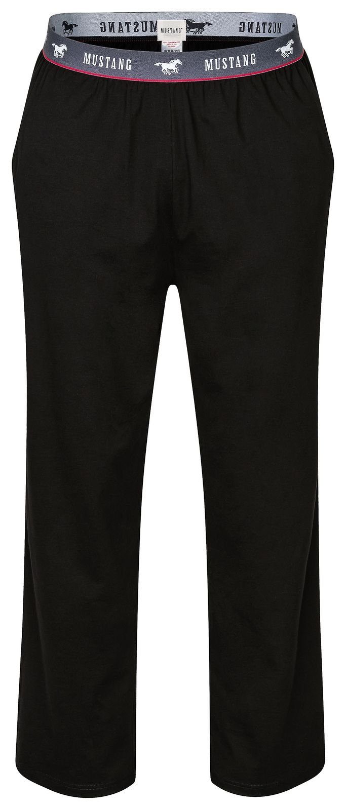 MUSTANG Loungepants Long Pants Lounge Hose Trousers Freizeithose roter Kontraststreifen und Mustangbranding schwarz