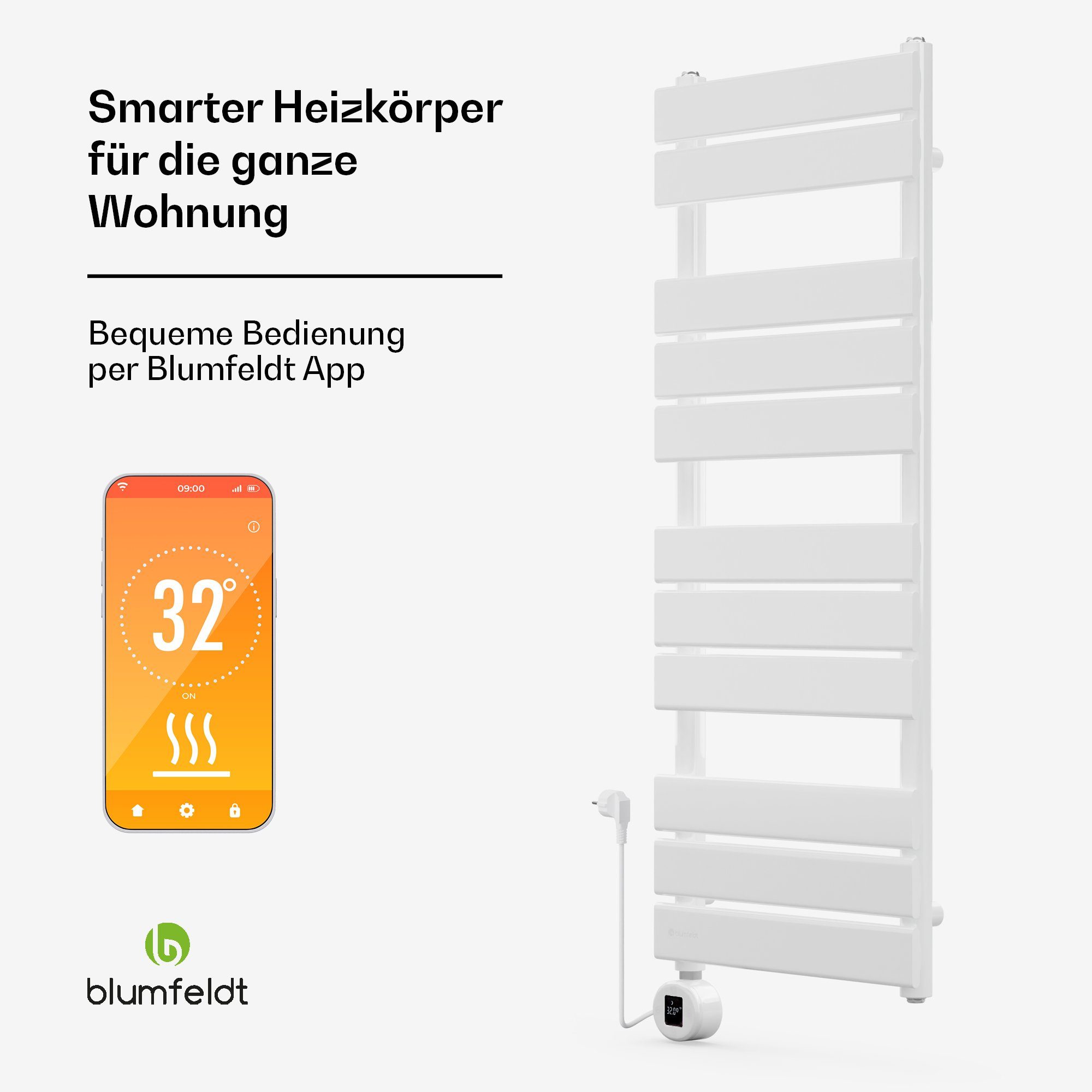 blumfeldt Heizkörper Fairmont Smart Heizkörper 107*50 weiß, elektrische Heizkörper LED App Mobil