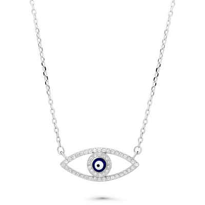 Tony Fein Kette mit Anhänger »Blaues Auge Amulett Poliert 925er Silber«, mit Verlängerung von 42-45 cm 925er Silber mit Zirkonia für Damen