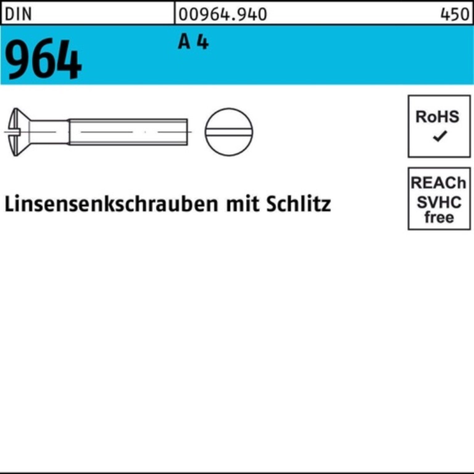 Reyher Linsenschraube 200er Pack Linsensenkschraube DIN 964 Schlitz M4x 6 A 4 200 Stück DIN