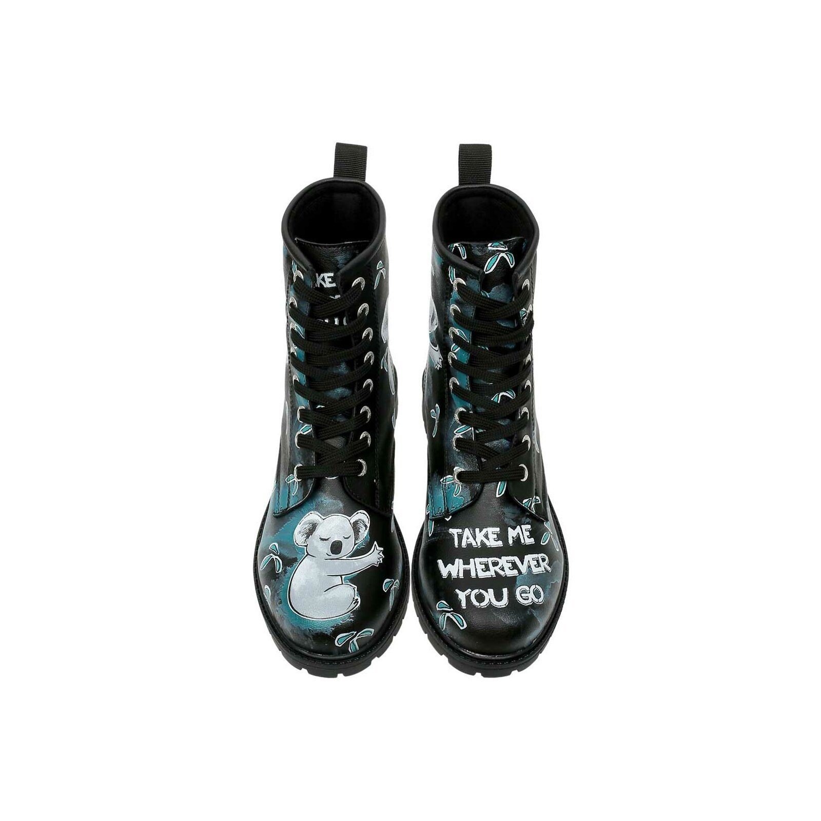 DOGO Black Longe Boots Schnürstiefel Cat Lovers Damen Stiefeletten, Schnürboots Handgefertigt