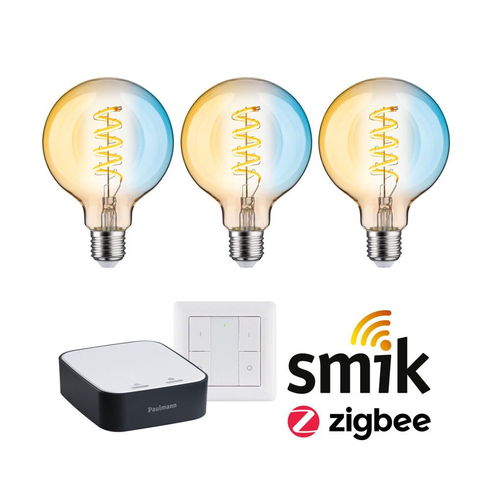 Paulmann LED-Leuchtmittel Smartes Zigbee 3.0 LED Starter Set Smik E27 - Globe G95 3x 7,5W 600lm, n.v, warmweiss