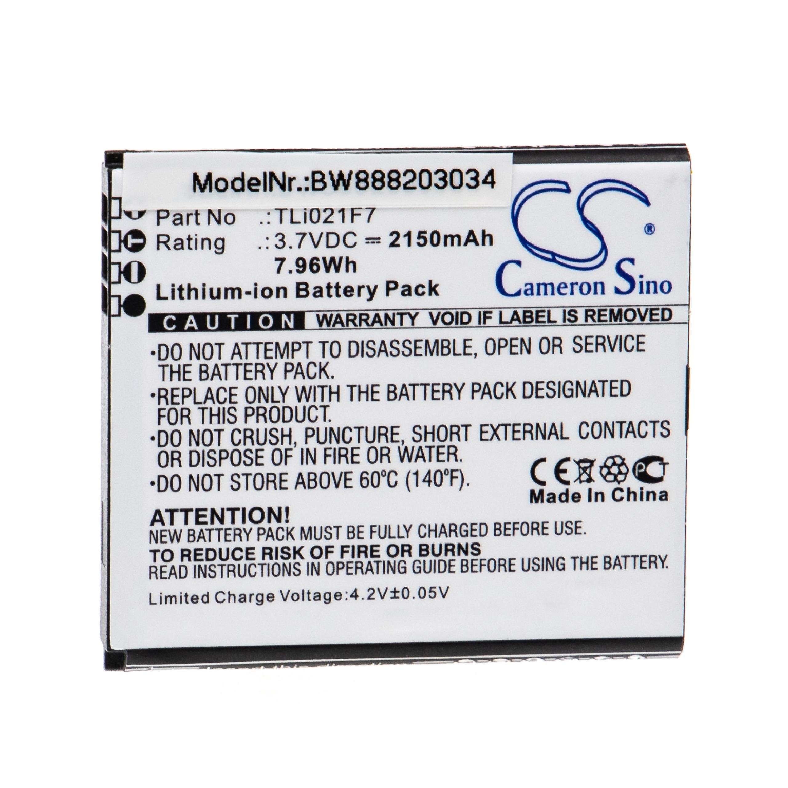 vhbw Ersatz für Alcatel TLi021F7 für Akku Li-Ion 2150 mAh (3,7 V)