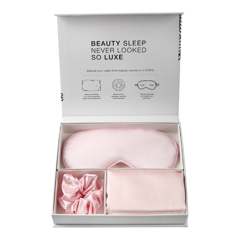 Jumpeak Schlafmaske Schlafmaske Frauen,Schlafmaske Seide,lichtdicht,Geburtstagsgeschenk, 3-teiliges Set, Schlafmaske Flugzeug, Schlafmaske,Haargummi,Kissenbezug aus Satin,schlaf fördernd,9 Farben