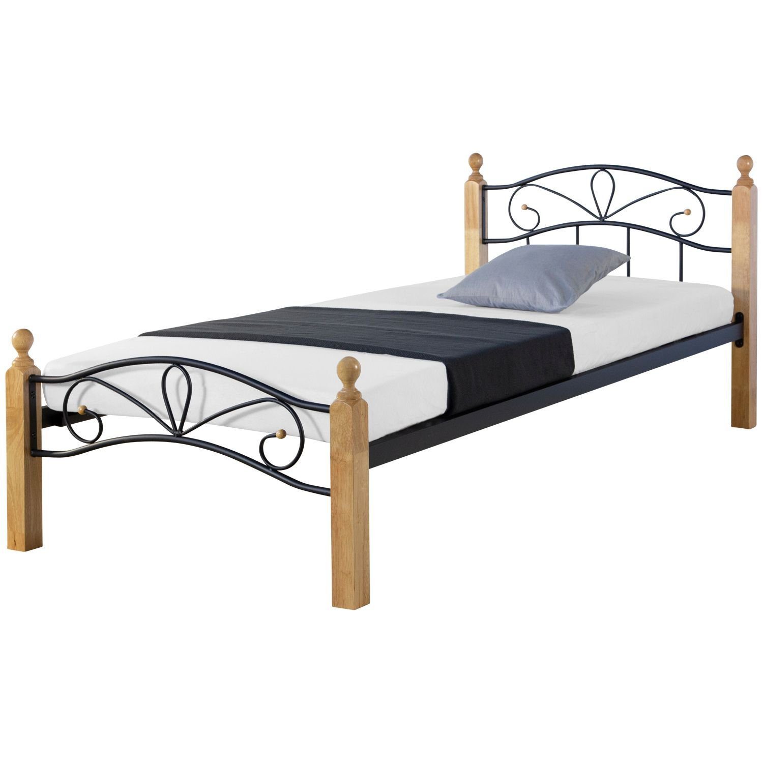 Homestyle4u Metallbett Bettgestell 90x200 Schwarz Einzelbett Jugendbettmit Lattenrost