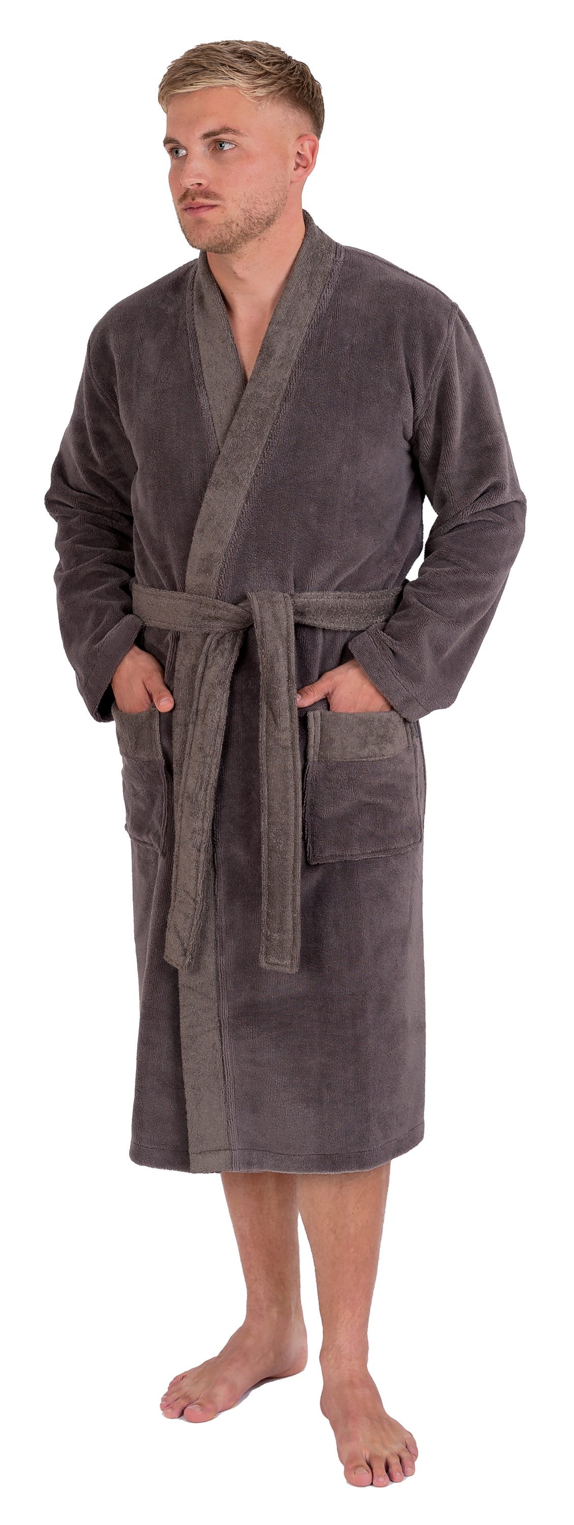 Wewo fashion Herrenbademantel 1022, ideal für Sauna & Spa, Hotelbademantel, Morgenmantel, Langform, Velours, Kimono-Kragen, Gürtel, besonders kuschelig