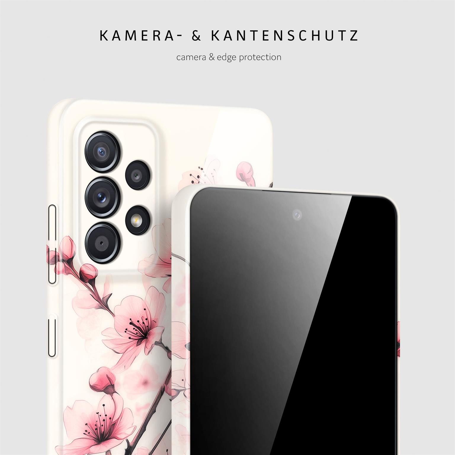 ONEFLOW Handyhülle für Samsung Galaxy A52 Hülle dünn Flower Cover Rosa Weiß 6,5 Zoll, Blumen Muster Handy Schutzhülle in Floral Design Case mit Kameraschutz