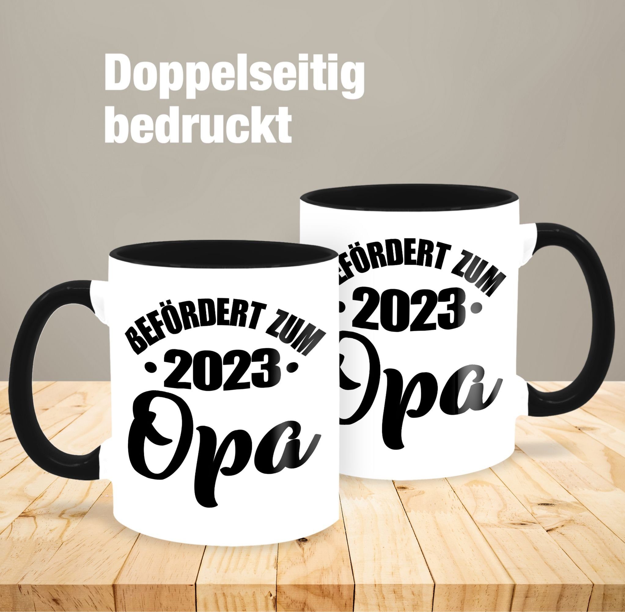 Shirtracer Tasse Befördert zum Opa Opa Du Großvater - Schwarz Opa, wirst 1 2023 Keramik, Geburtsverkündung