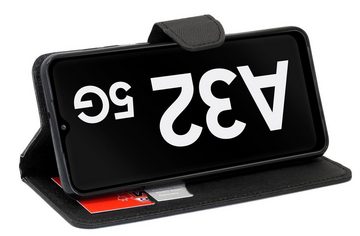 cofi1453 Handyhülle Samsung Galaxy A32 5G (A326F) Handy Hülle, Kunstleder Schutzhülle Handy Wallet Case Cover mit Kartenfächern, Standfunktion Schwarz