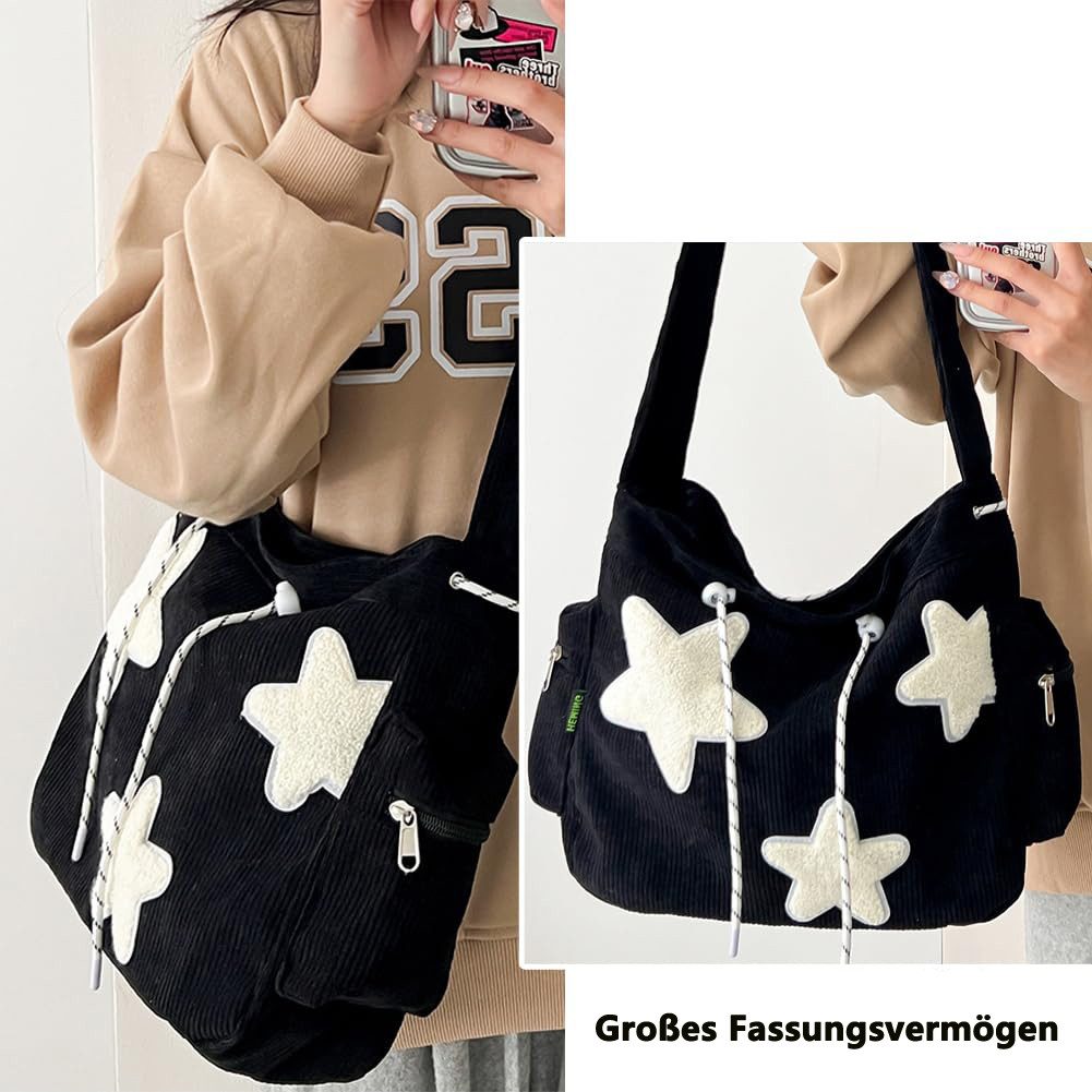 nsihing Schultertasche Damen Cord Tragetasche Ästhetische Handtasche Messenger Bag Casual, für Schule Büro Arbeit Reisen Ausflug Einkauf – Bild 3 von 5