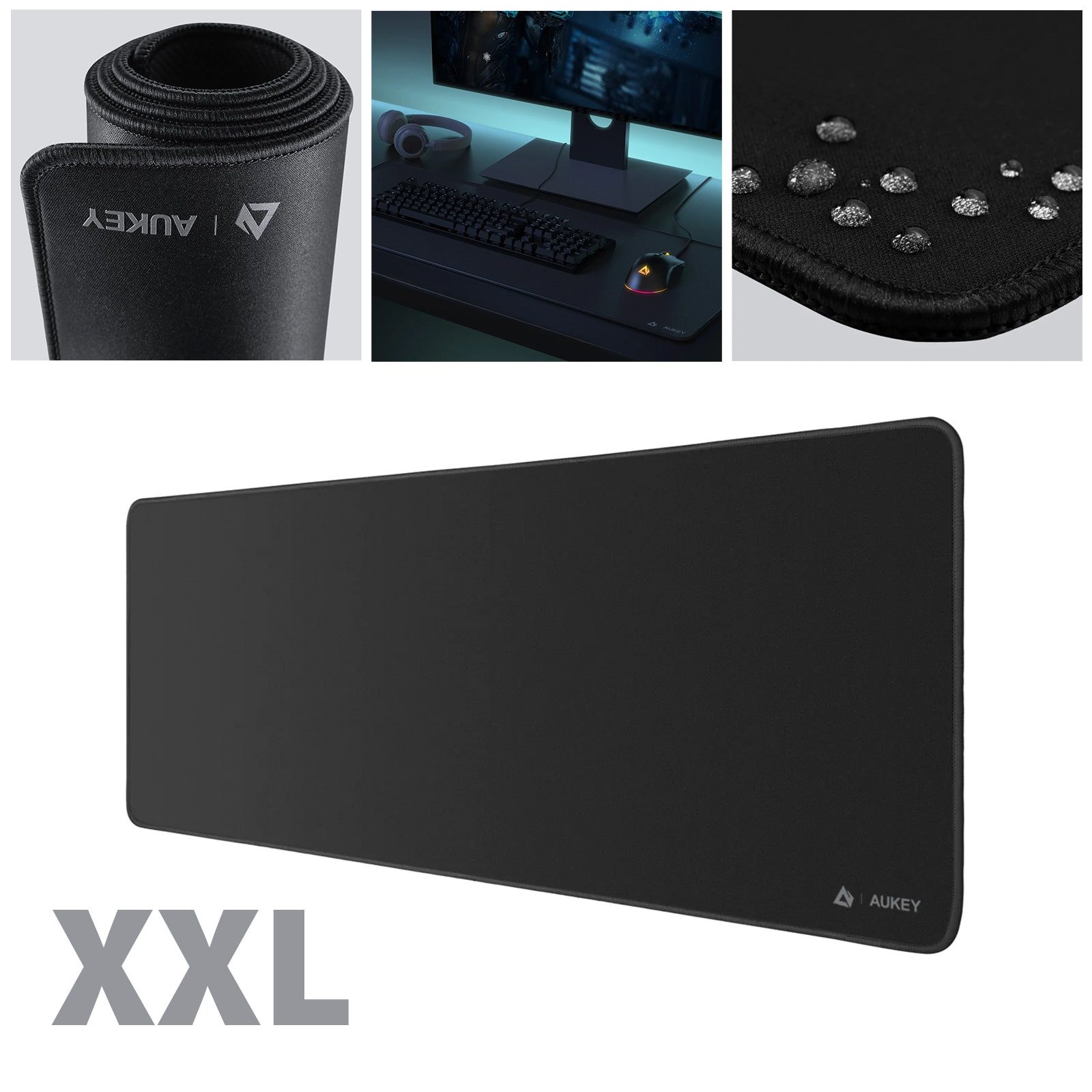 AUKEY Gaming Mauspad KM-P2 XXL Speed Deskmat für höchste Präzision, Schwarz, 800 x 300 mm Schreibtischunterlage