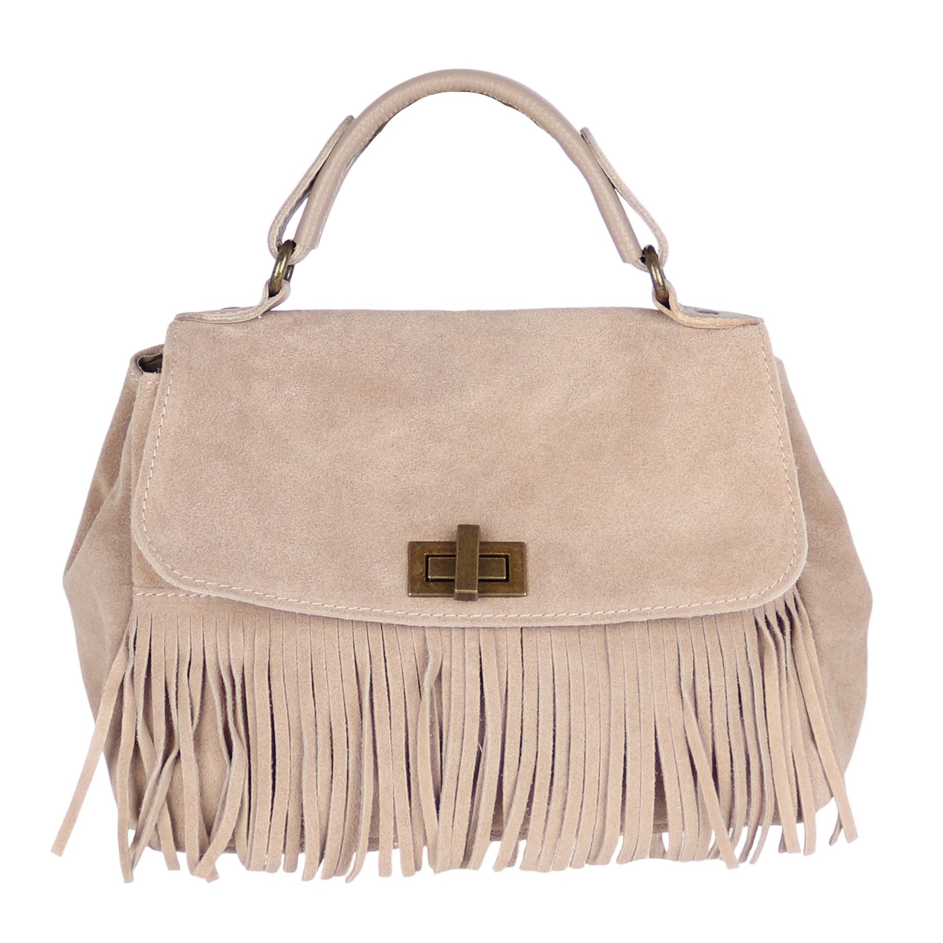MIRROSI Henkeltasche Damen Fransen-Tasche aus Wildleder, Made in Italy (Schultertasche & Umhängetasche), mit langem Schulterriemen, ca. …