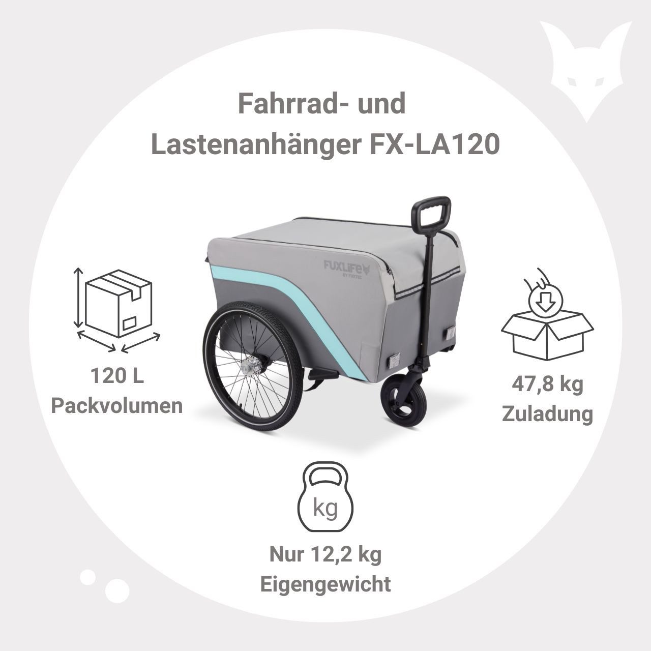 FUXLIFE Fahrradlastenanhänger FX-LA120, 2in1 Nutzung, 120 L Volumen, 47,8 kg Zuladung