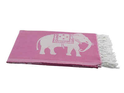 my Hamam Hamamtücher Hamamtuch pink mit Elefanten Motiv 100x180, Baumwolle (1-St), blickdicht, m. Fransen