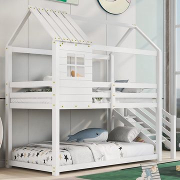 REDOM Kinderbett Jugendbett Massivholzbett, Hausbett, Rahmen aus Kiefer, weiß (200x90cm)