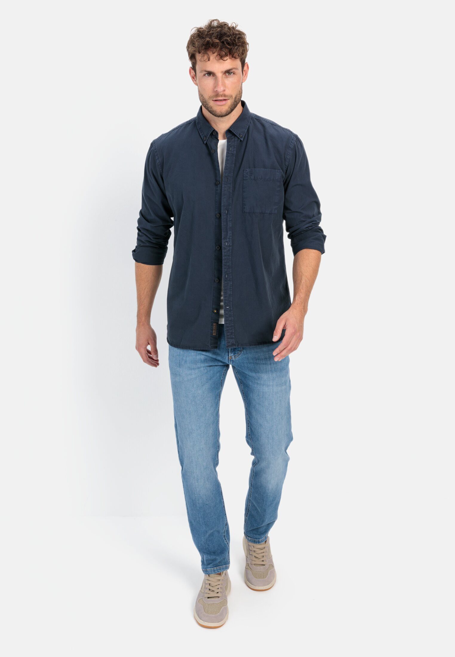 camel active Langarmhemd aus reiner Baumwolle Langarm Button-Down Button-Down