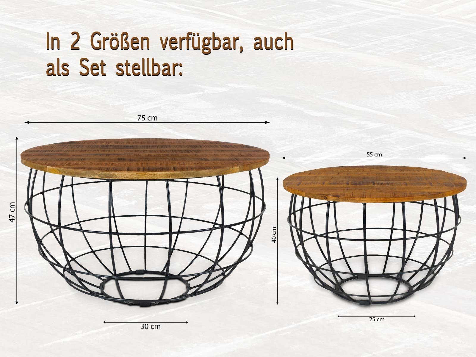 Casamia Couchtisch Couchtisch rund ø Holz Metall Lexington braun Beistelltisch bassano 55cm o.75cm 