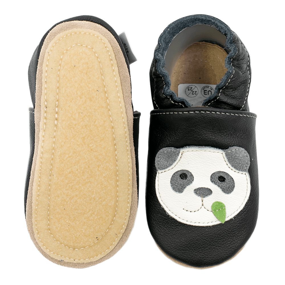 HOBEA-Germany Kitaschuhe Safestep, Kinderhausschuhe Lauflernschuh Farben schwarz Panda in verschiedenen
