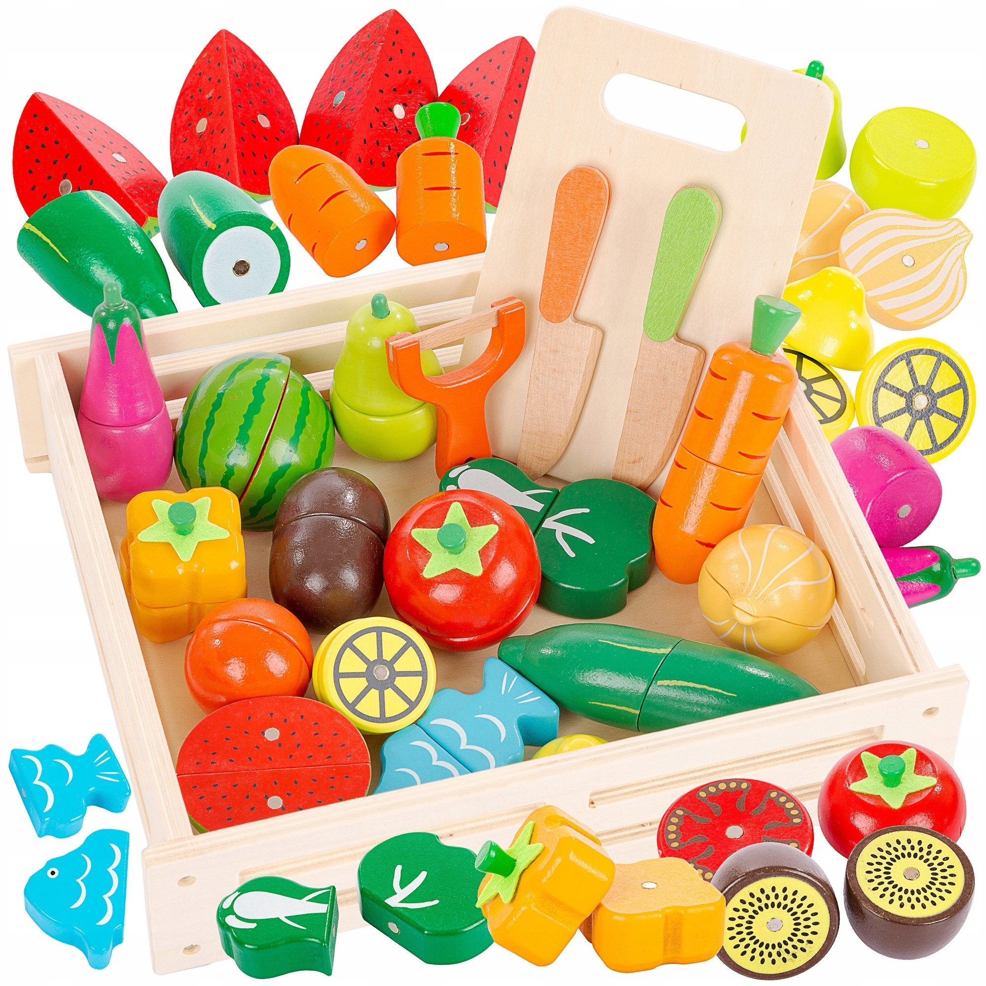 Kinderplay Dolls & Strollers Spielküche Holz Schneideset Obst und Gemüse – Lernspiel – Kinderküche Set Holz