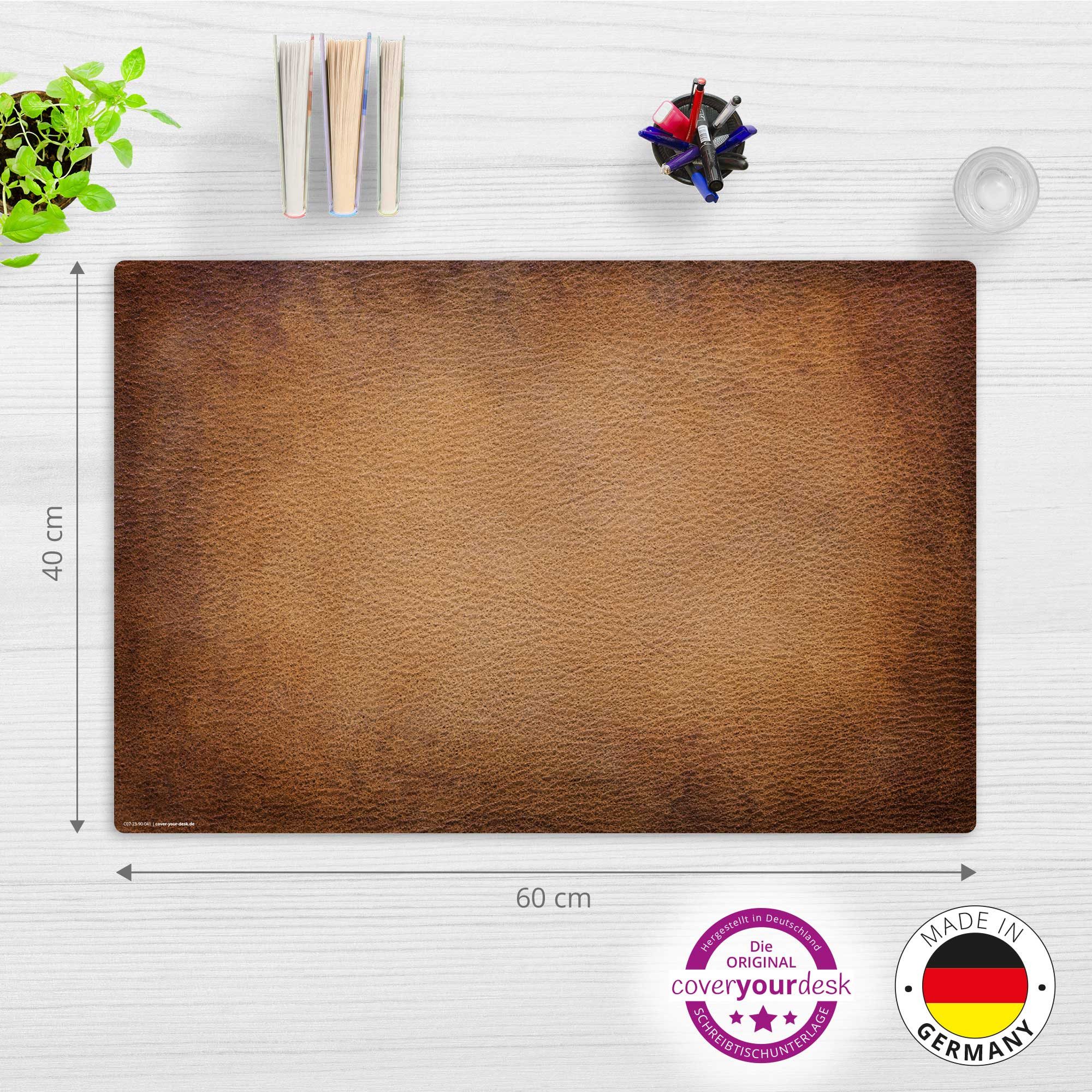 cover-your-desk.de Schreibtischunterlage abwaschbar - Leder Optik braun - aus premium Vinyl - Made in Germany