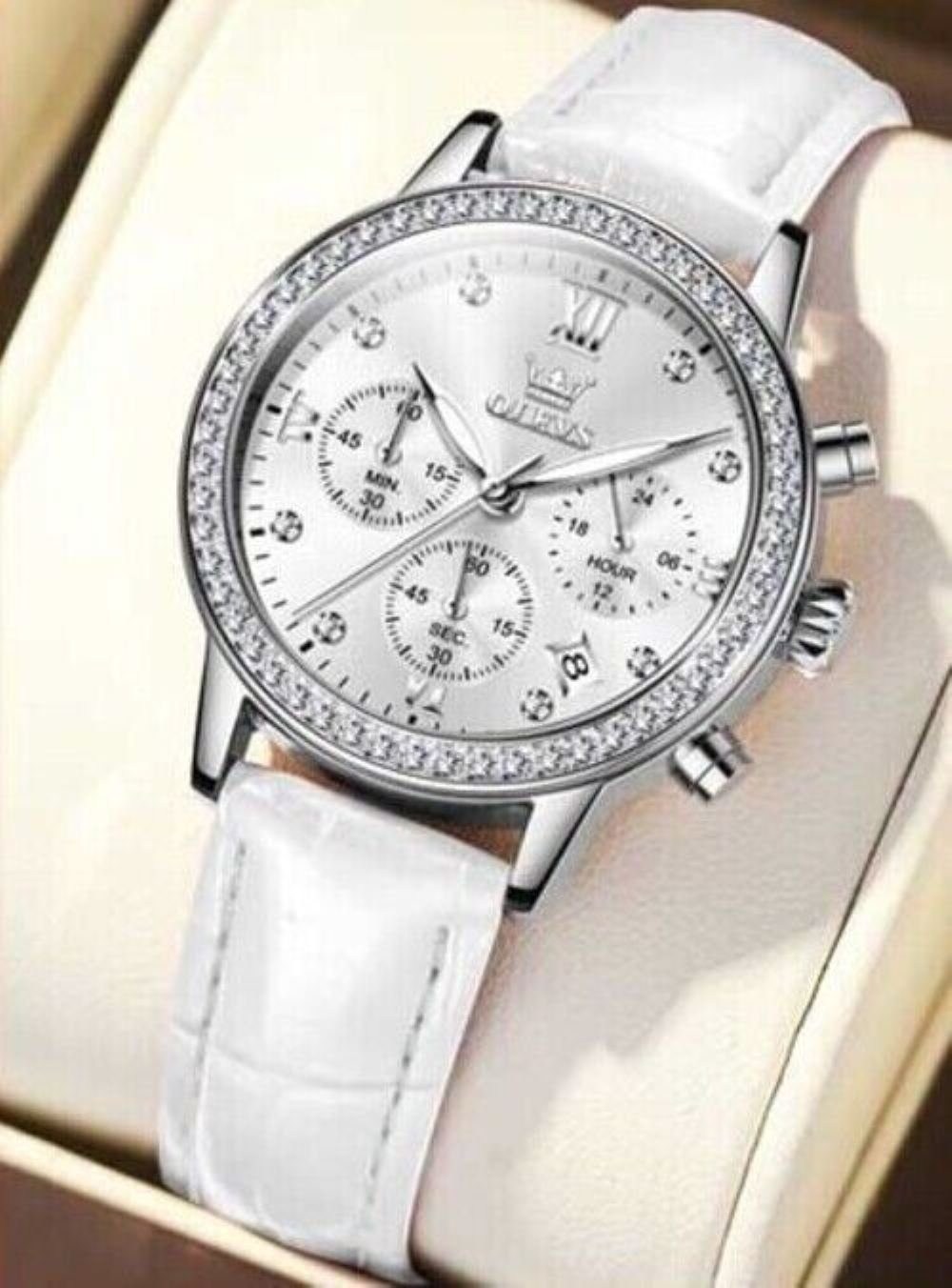 Armband Uhr Quarzuhr Luxus Lederarmband Uhrenbox Damen Tidy Chronograph, elegante