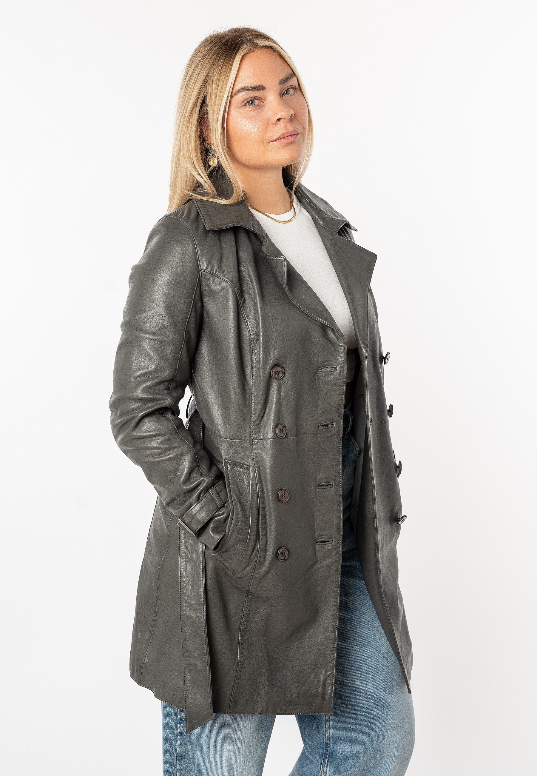 Mauritius Ledermantel GWTaresa (2-tlg., mit Bindegürtel) Leder-Trenchcoat m günstig online kaufen