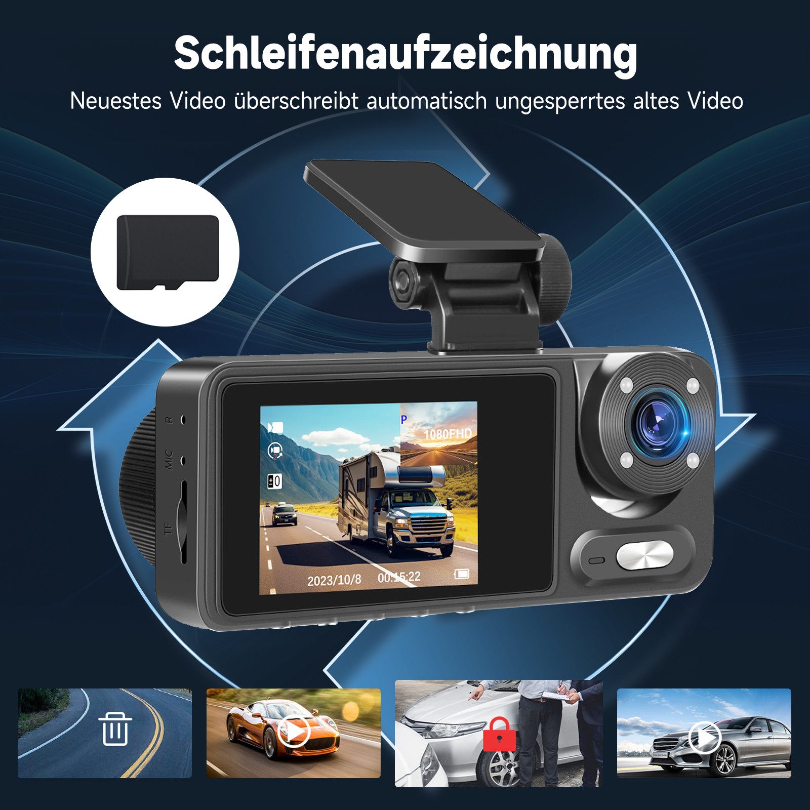 Hikity Dashcam Auto 3" 1080P Full HD Autokamera mit Nachtsicht und G-Sensor Dashcam (HD, DVR)