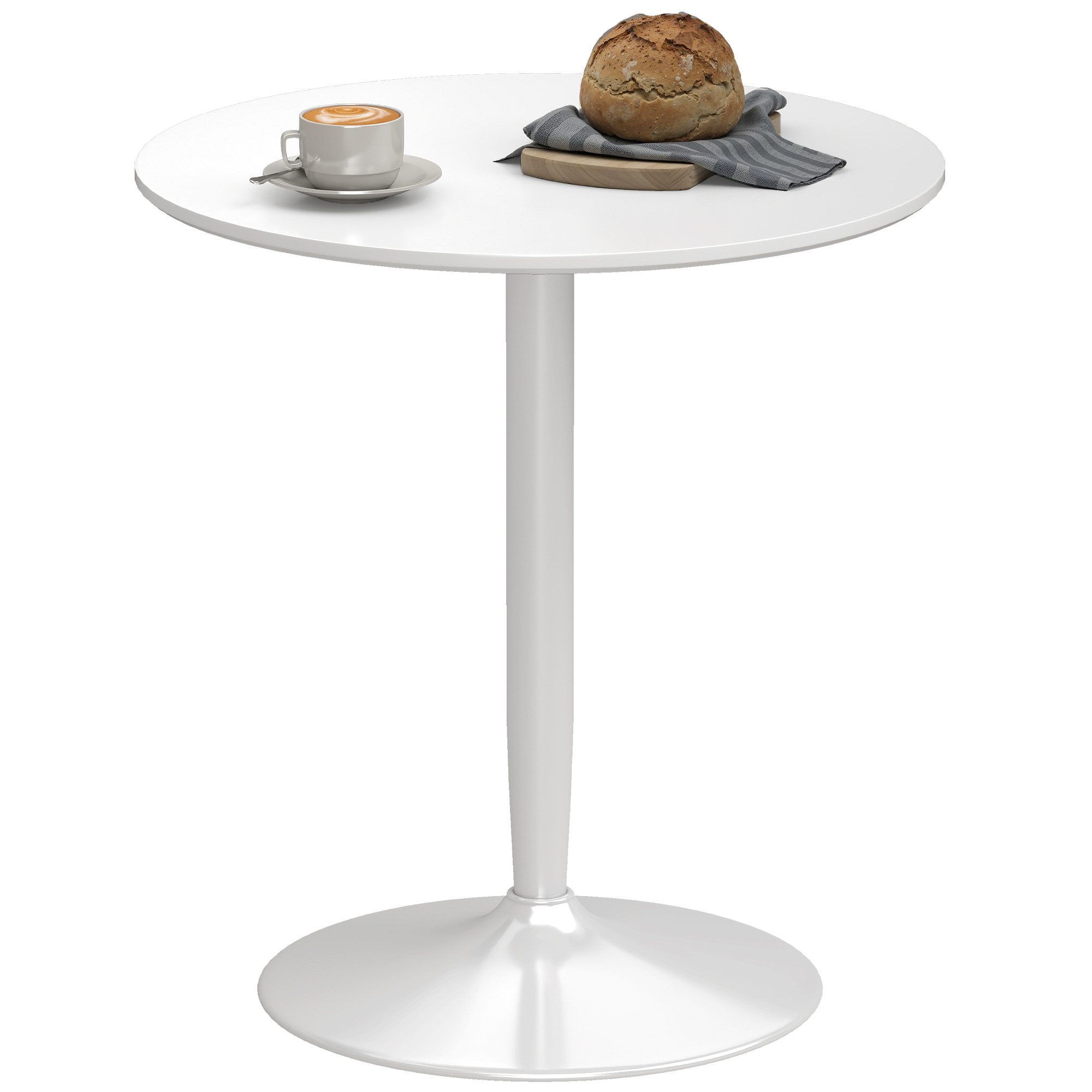 HOMCOM Esstisch Moderner Küchentisch mit Stahlfuß (Küchentisch, 1-St., Esszimmertisch), für Wohnzimmer, Ø70 x 75 cm, Weiß
