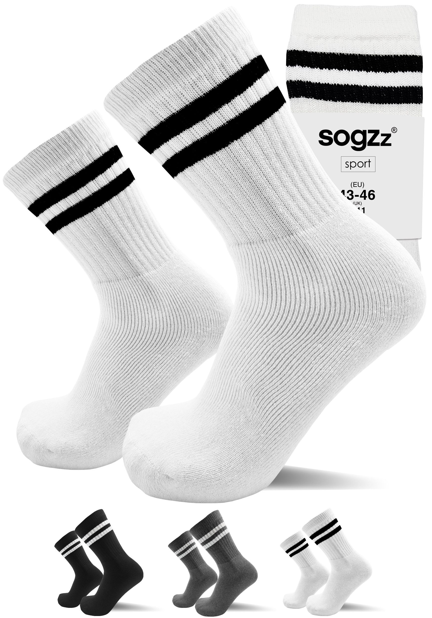 sogzz Tennissocken 4-16 Paar Sportsocken Gr. 35-50 Herren Damen Schwarz Weiss Dunkelgrau (Tennis Sport Socken Streifen - Basic Stripes, 8-Paar)