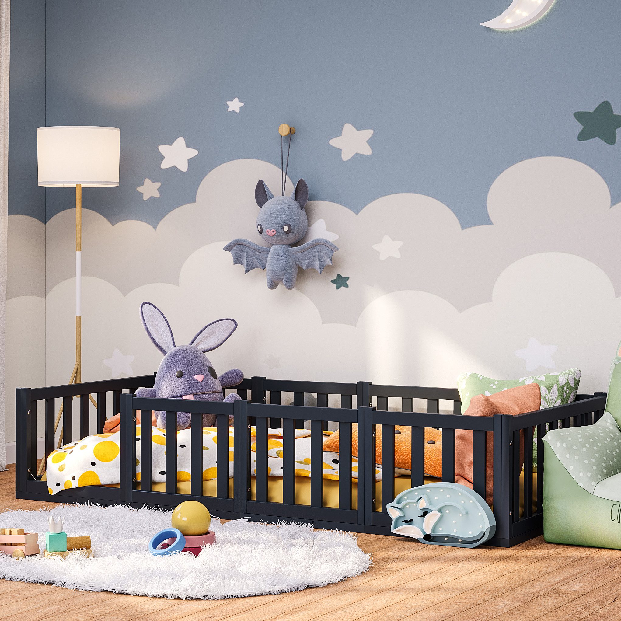 Bellabino Kinderbett Tapi (Bodenbett mit Rausfallschutz und Lattenrost, wei günstig online kaufen