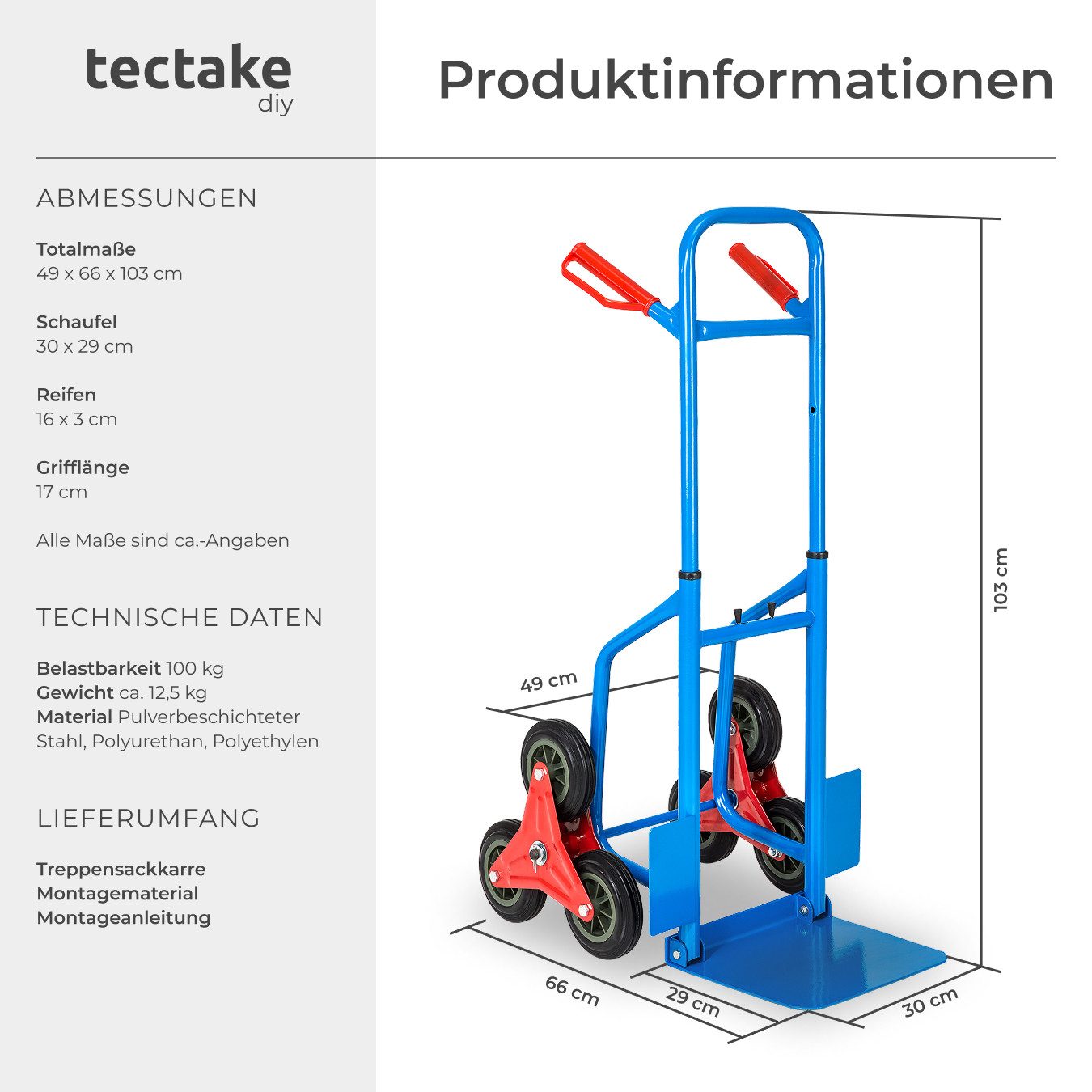 tectake sack truck, stair climbing sack truck, with steel frame