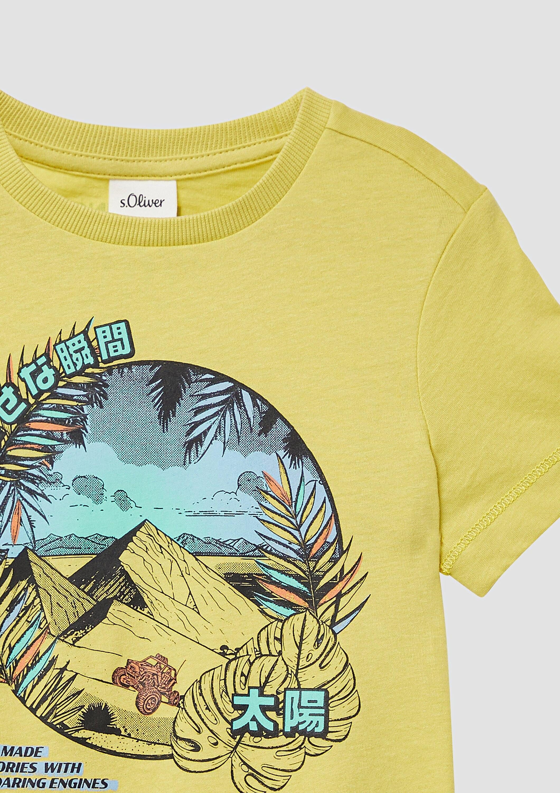 s.Oliver Kurzarmshirt T-Shirt Printshirt mit seitlichen Schlitzen am Saum